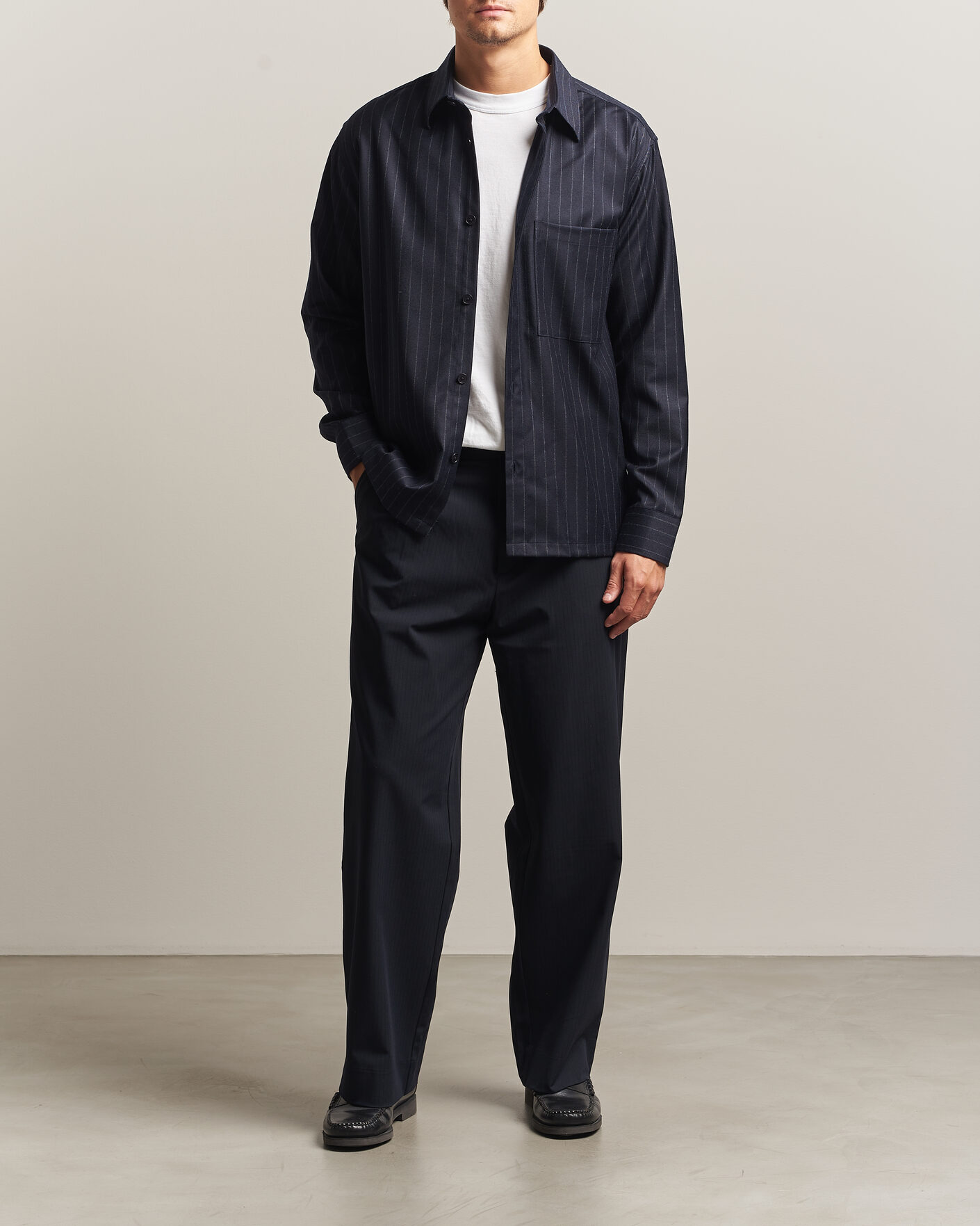 Heren | Overhemden | NN07 | Freddy Wool Pinstriped Overshirt Navy