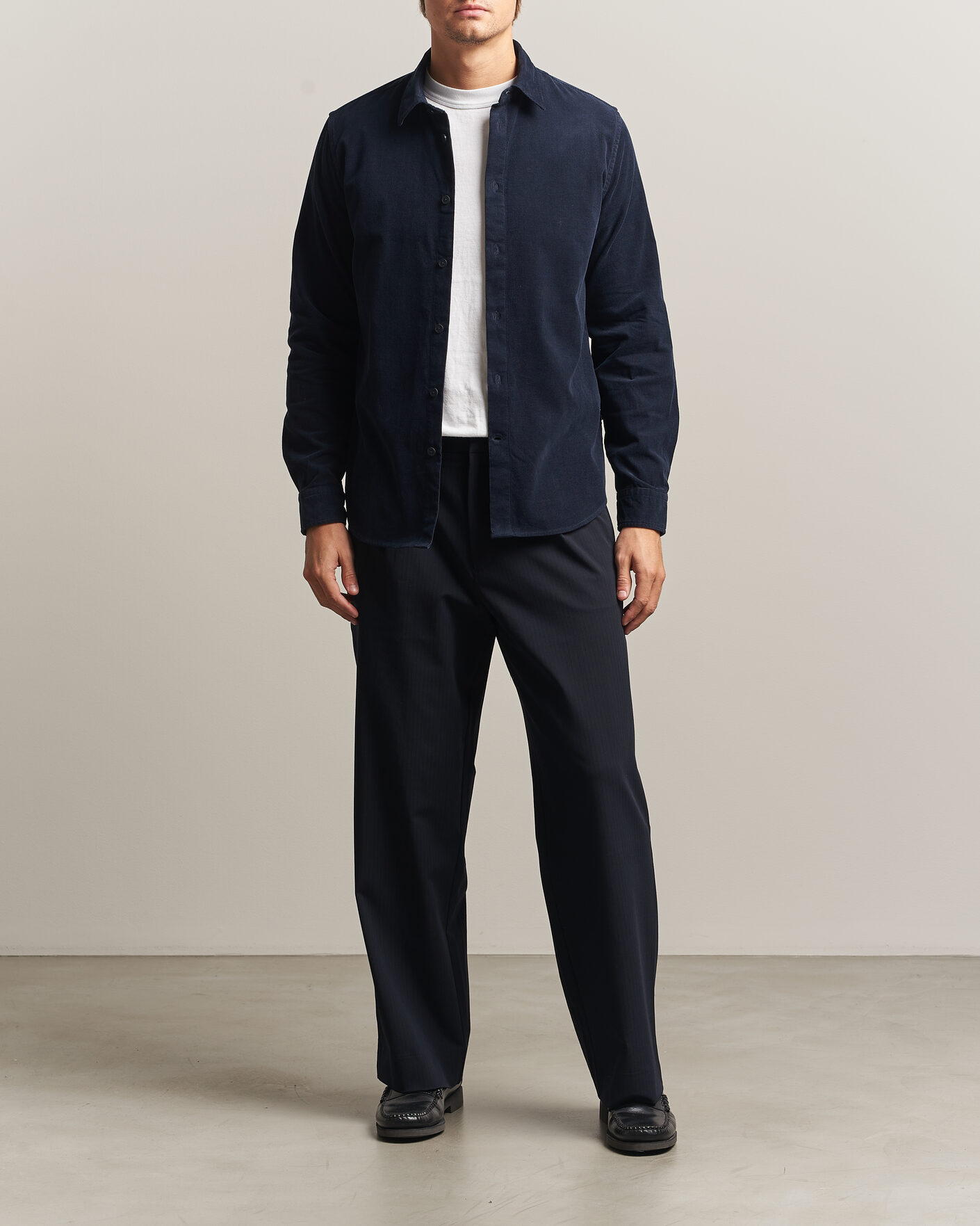 Heren | Overhemden | NN07 | Asher Baby Cord Shirt Navy Blue