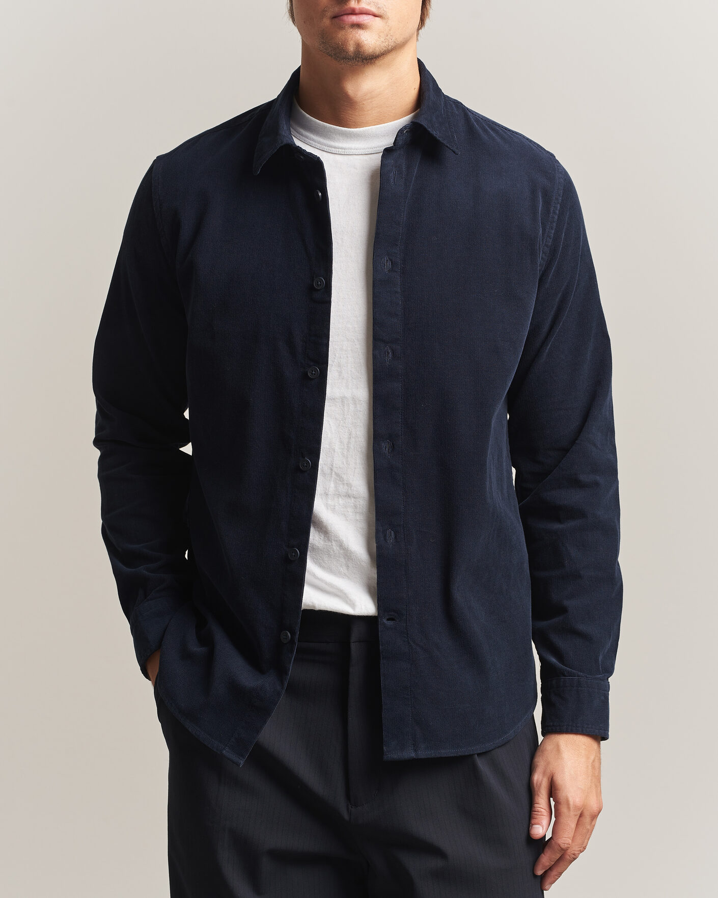Heren | Overhemden | NN07 | Asher Baby Cord Shirt Navy Blue