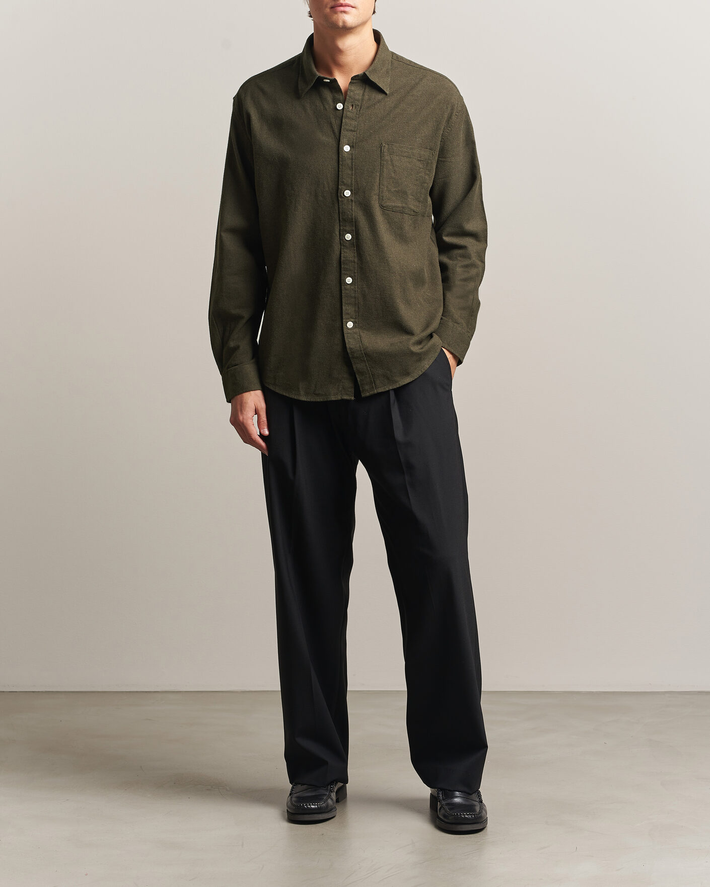 Heren | Overhemden | NN07 | Dino Brushed Flannel Shirt Dark Army