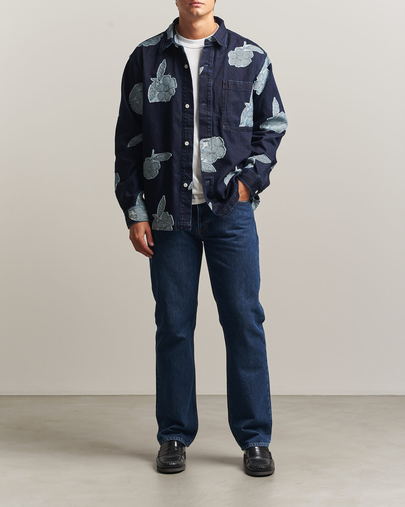 Heren | Overhemden | NN07 | Adwin Fil‑coupé Jacquard Denim Overshirt Dark Blue