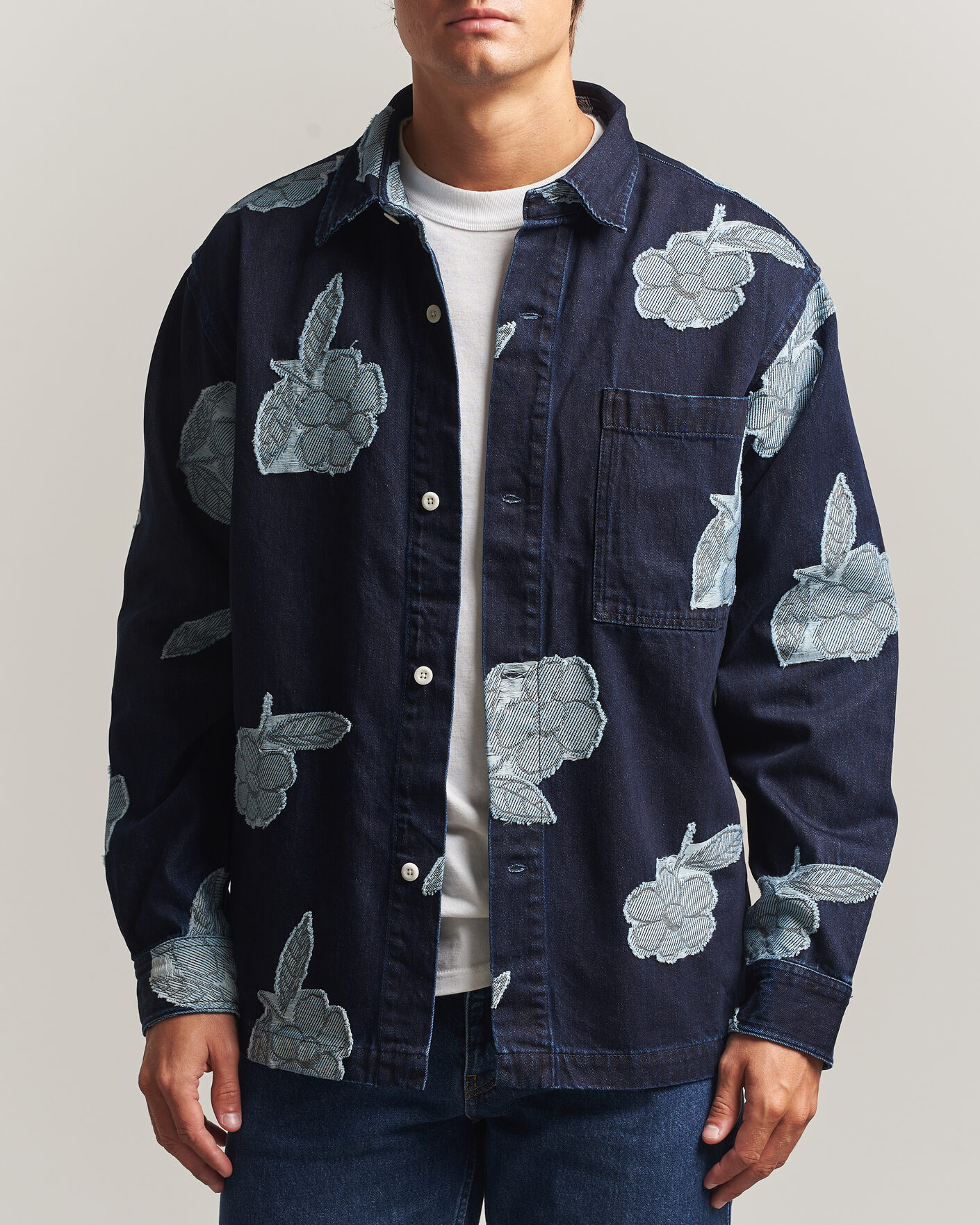 Heren | Overhemden | NN07 | Adwin Fil‑coupé Jacquard Denim Overshirt Dark Blue