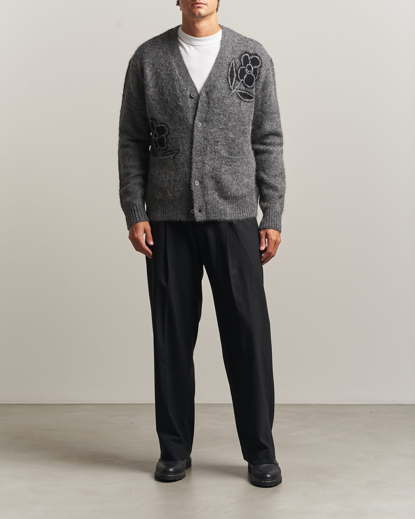 Heren | Truien | NN07 | Kyle Alpaca Knitted Cardigan Dark Grey Melange