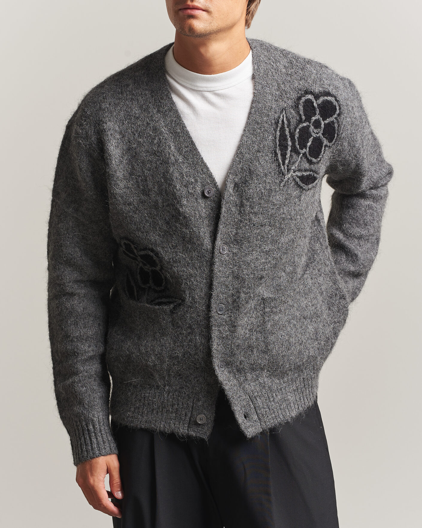 Heren | Truien | NN07 | Kyle Alpaca Knitted Cardigan Dark Grey Melange