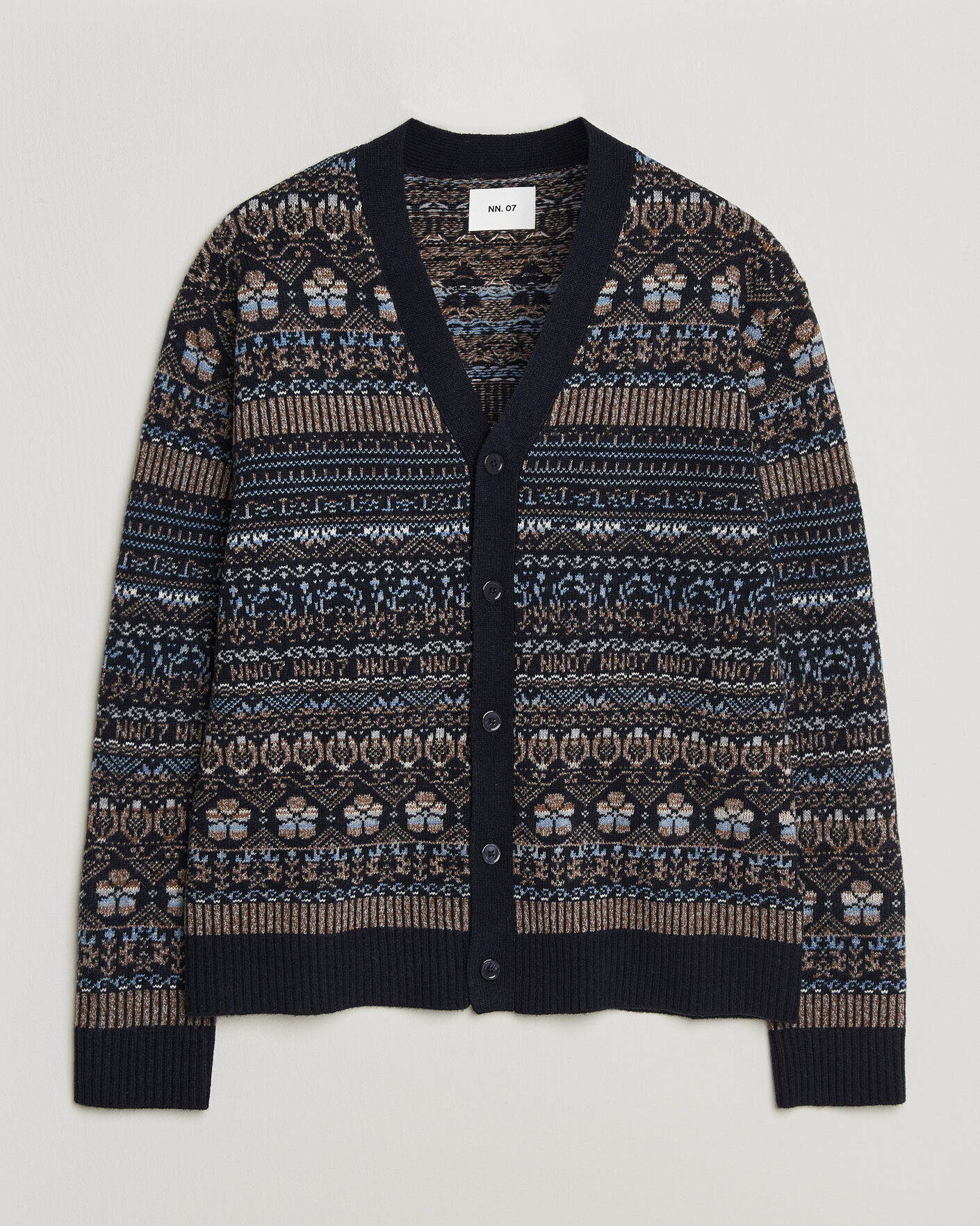 Heren | Truien | NN07 | Tobias Fairisle Wool Knitted Cardigan Navy Blue