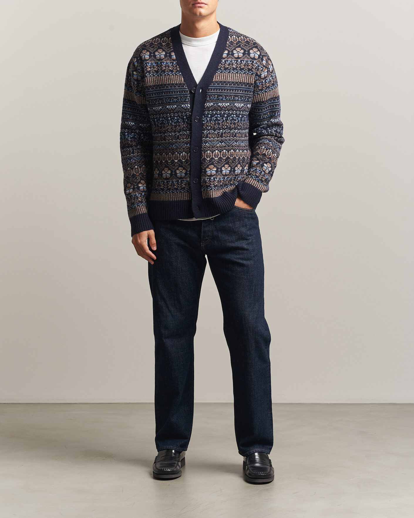 Heren | Truien | NN07 | Tobias Fairisle Wool Knitted Cardigan Navy Blue