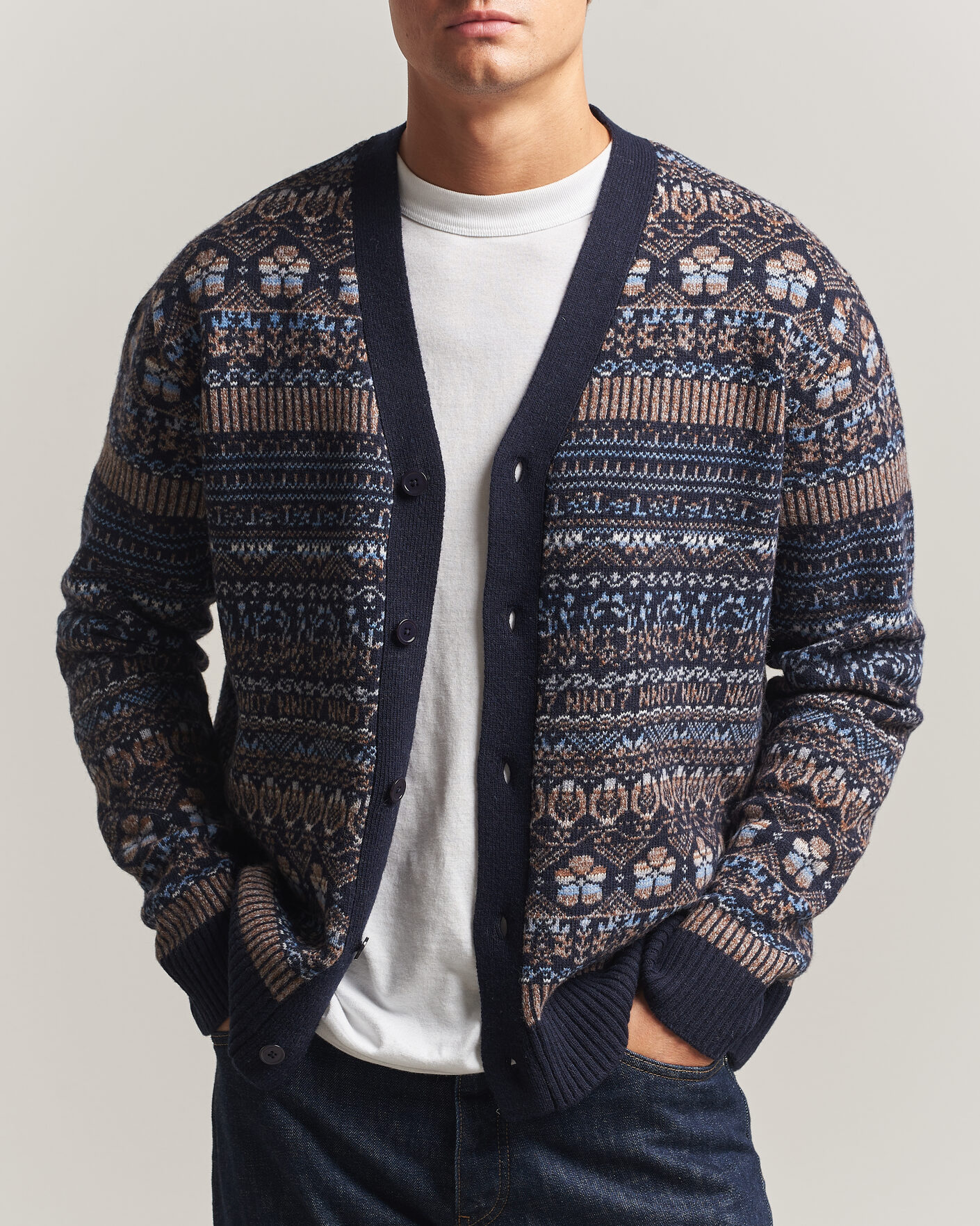 Heren | Truien | NN07 | Tobias Fairisle Wool Knitted Cardigan Navy Blue