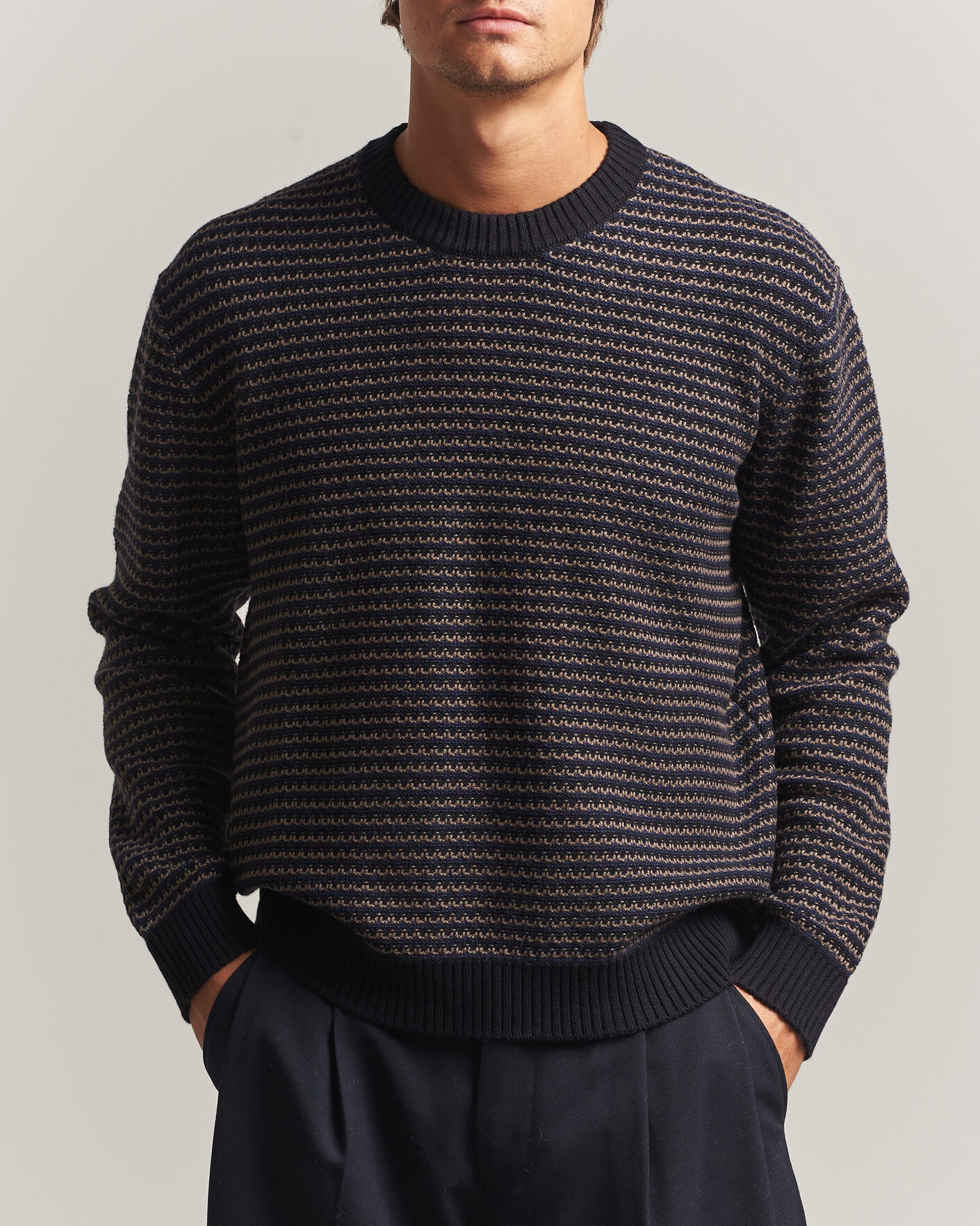 Heren | Truien | NN07 | Russell Cotton/Wool Structured Sweater Navy Blue