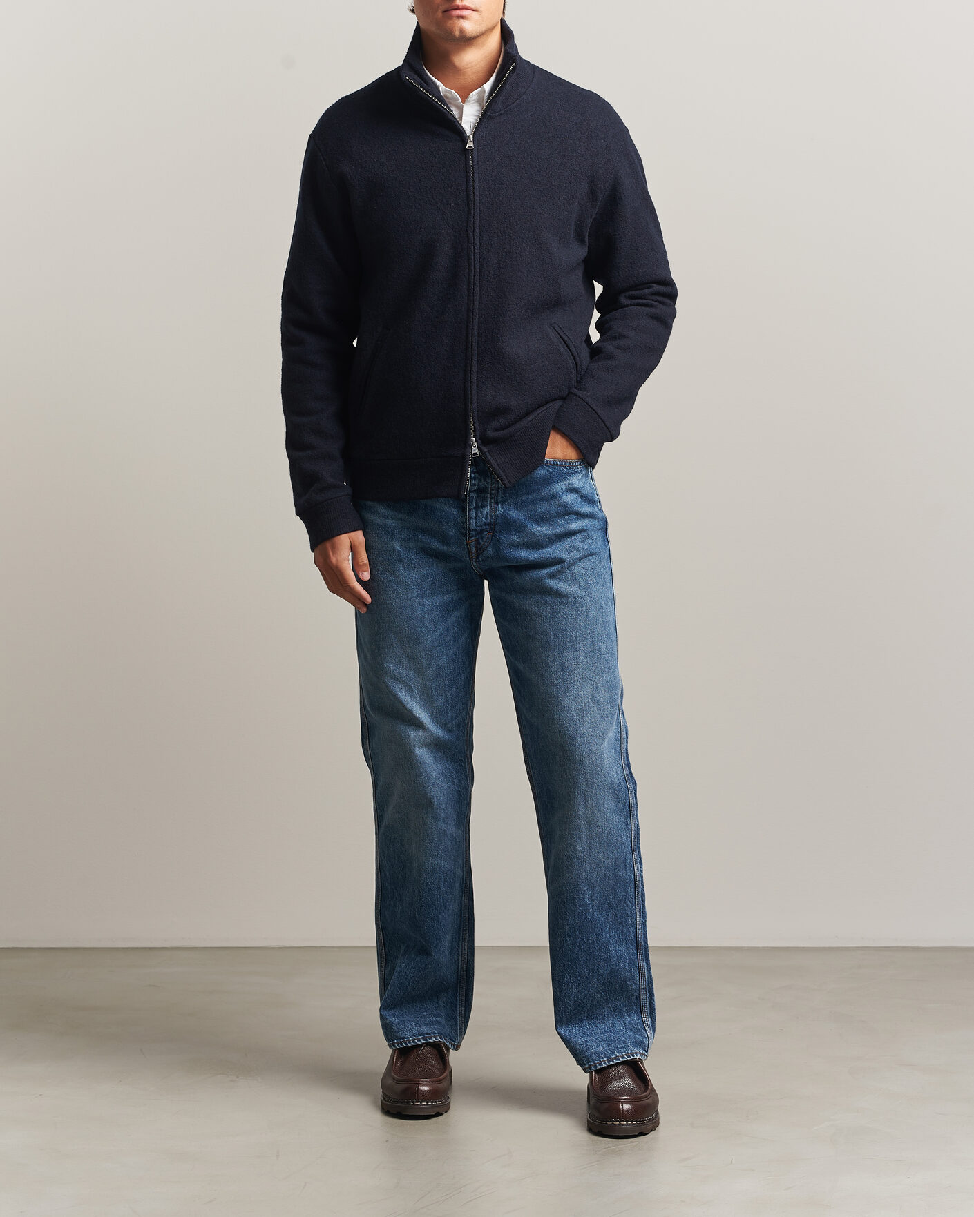 Heren | Truien | NN07 | Soft Boiled Wool Full Zip Navy Blue