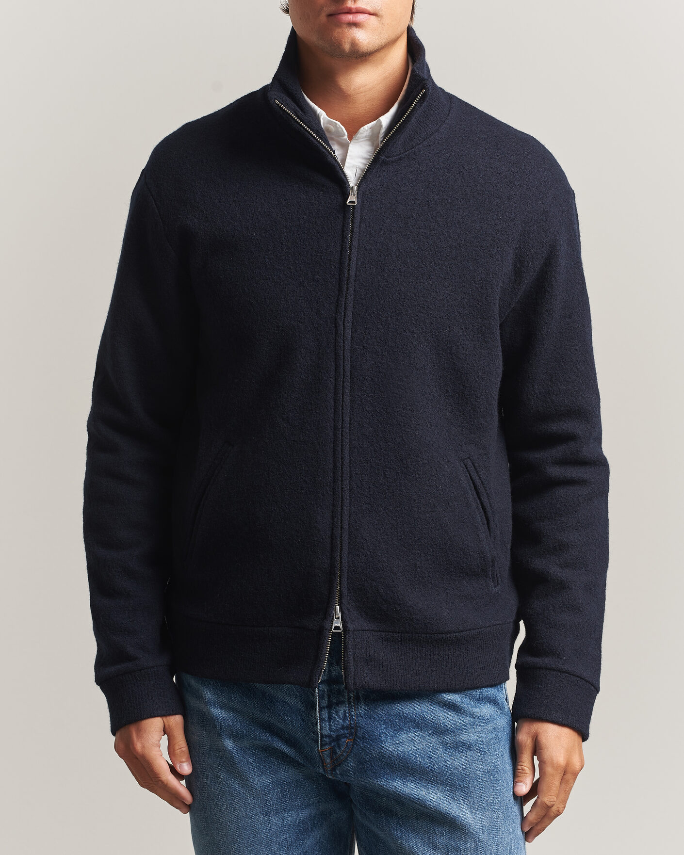Heren | Truien | NN07 | Soft Boiled Wool Full Zip Navy Blue