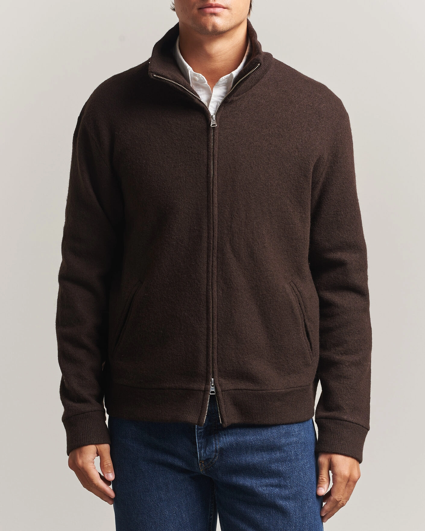 Heren | Truien | NN07 | Soft Boiled Wool Full Zip Deep Truffle