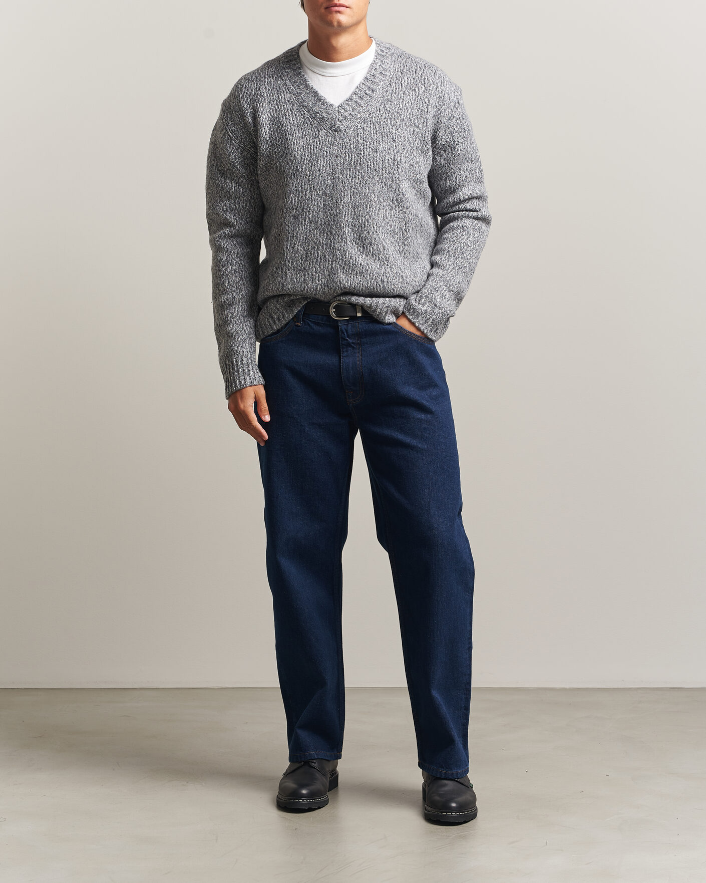 Heren | Truien | NN07 | Flint Wool Knitted V-Neck Grey Melange