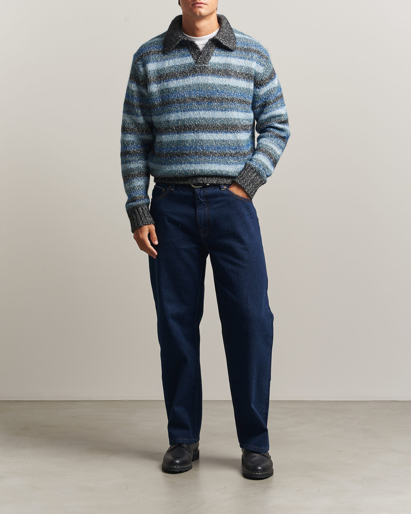 Heren | Truien | NN07 | Erling Striped Knitted Polo Navy Multi