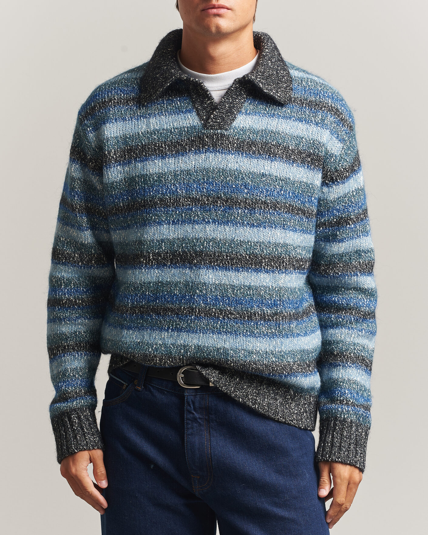 Heren | Truien | NN07 | Erling Striped Knitted Polo Navy Multi