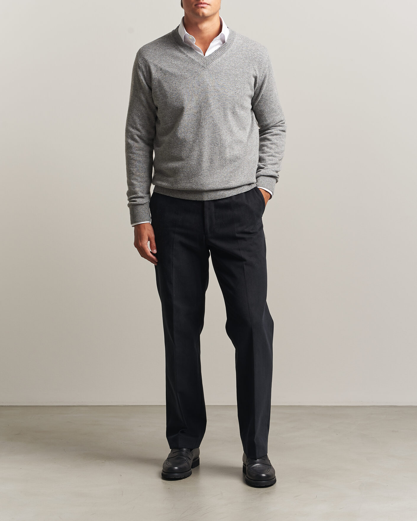 Heren | Truien | Oscar Jacobson | Gregor Wool/Cashmere V-Neck Grey Melange