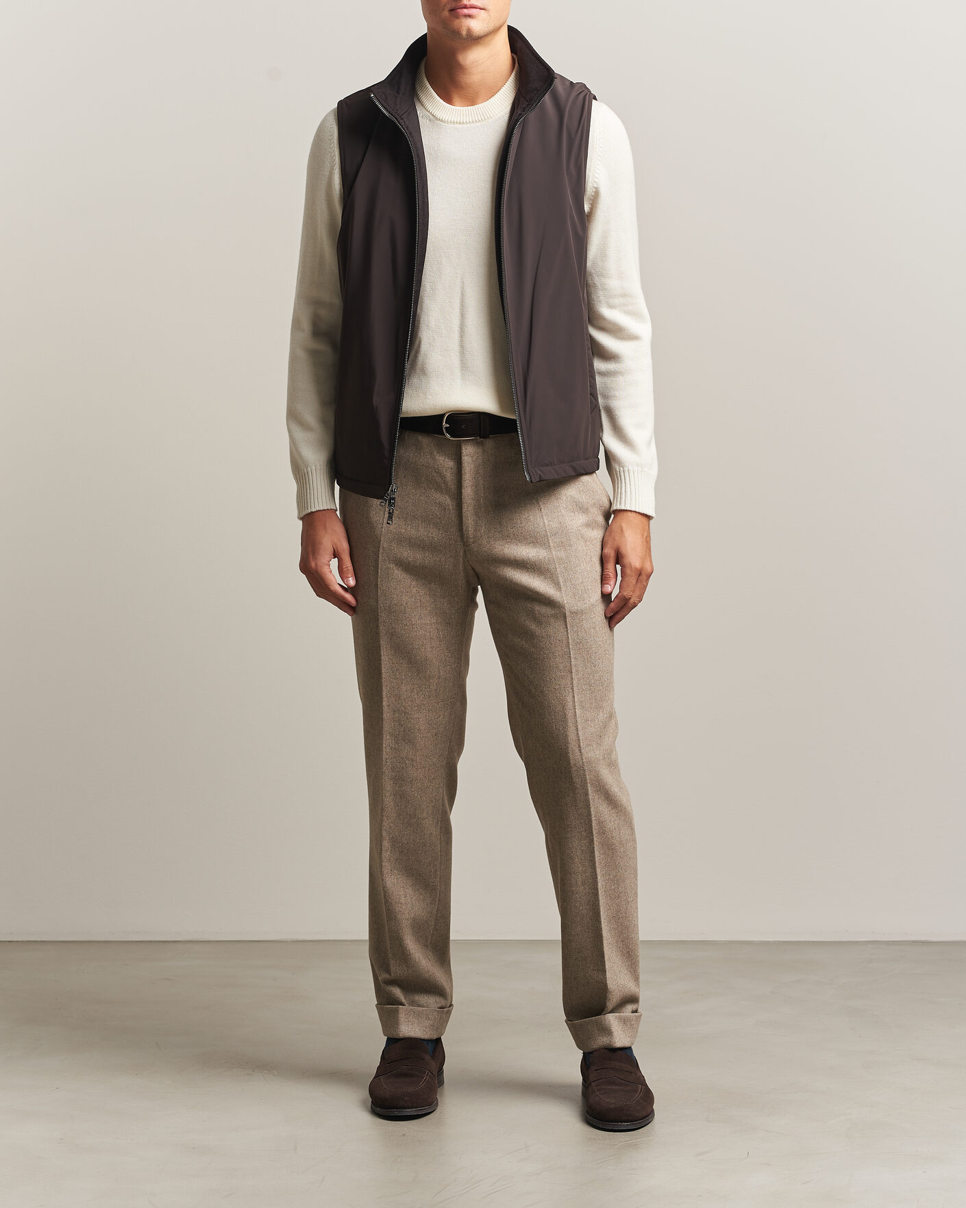 Heren | Gilets | Oscar Jacobson | Nylon/Wool Reversible Vest Brown