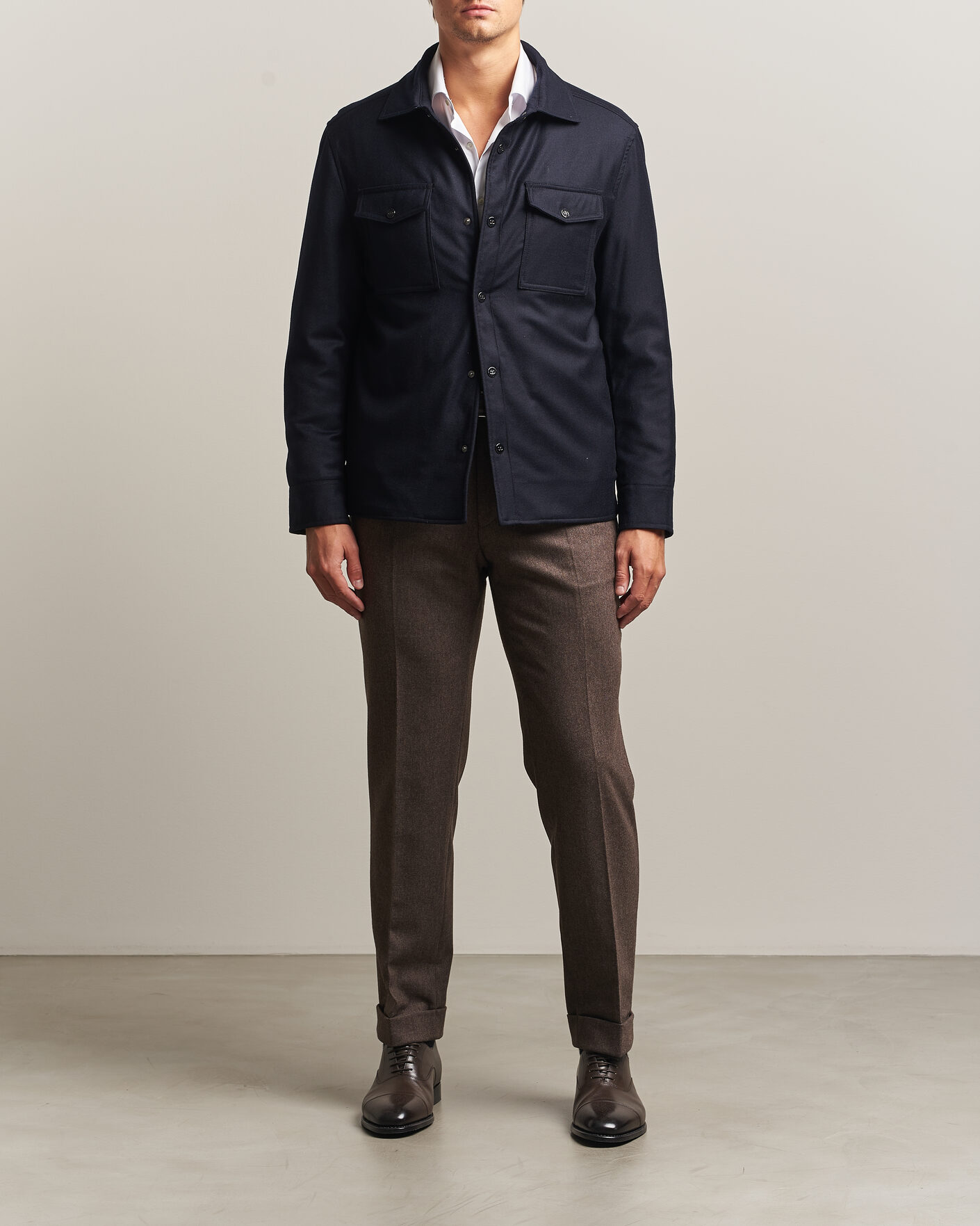 Heren | Jassen | Oscar Jacobson | Nylon/Wool Padded Shirt Jacket Navy