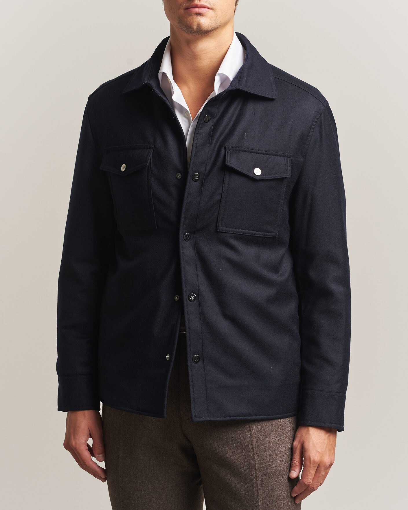 Heren | Jassen | Oscar Jacobson | Nylon/Wool Padded Shirt Jacket Navy