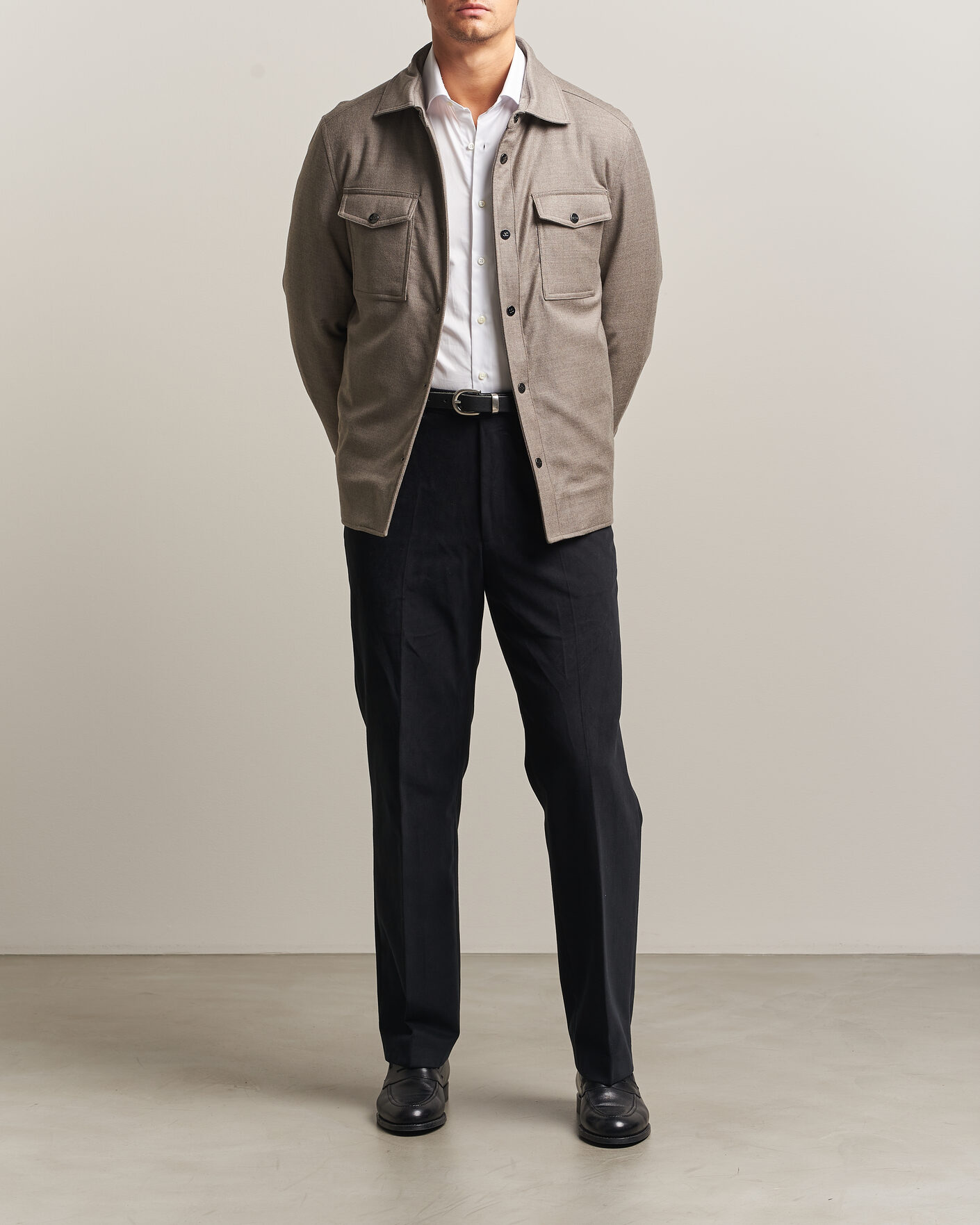 Heren | Jassen | Oscar Jacobson | Nylon/Wool Padded Shirt Jacket Taupe