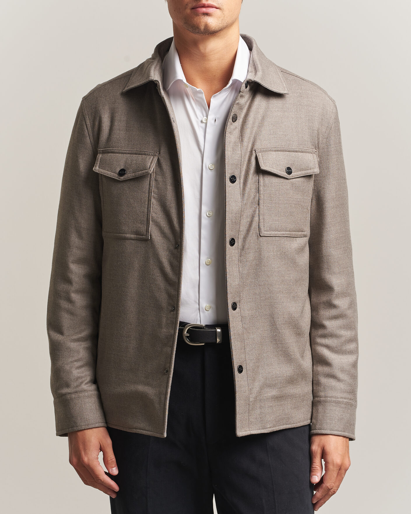 Heren | Jassen | Oscar Jacobson | Nylon/Wool Padded Shirt Jacket Taupe