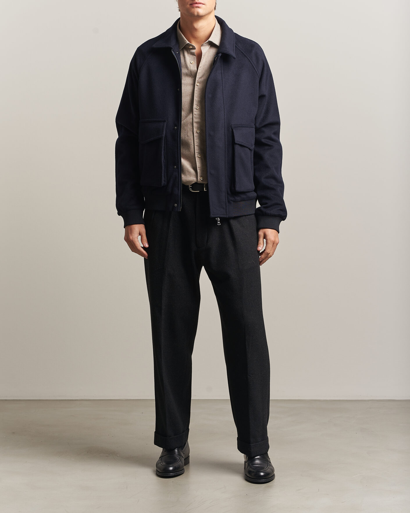 Heren | Jassen | Oscar Jacobson | Aviator Wool Jacket Navy