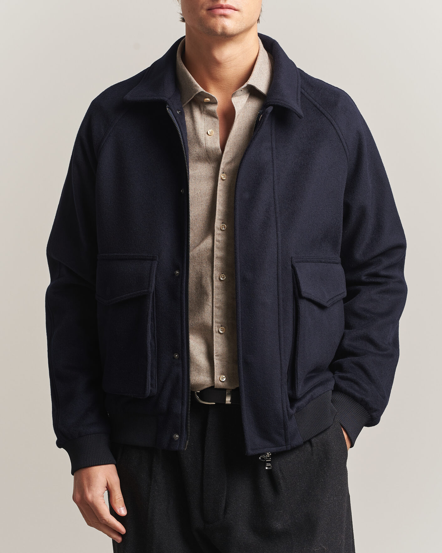 Heren | Jassen | Oscar Jacobson | Aviator Wool Jacket Navy