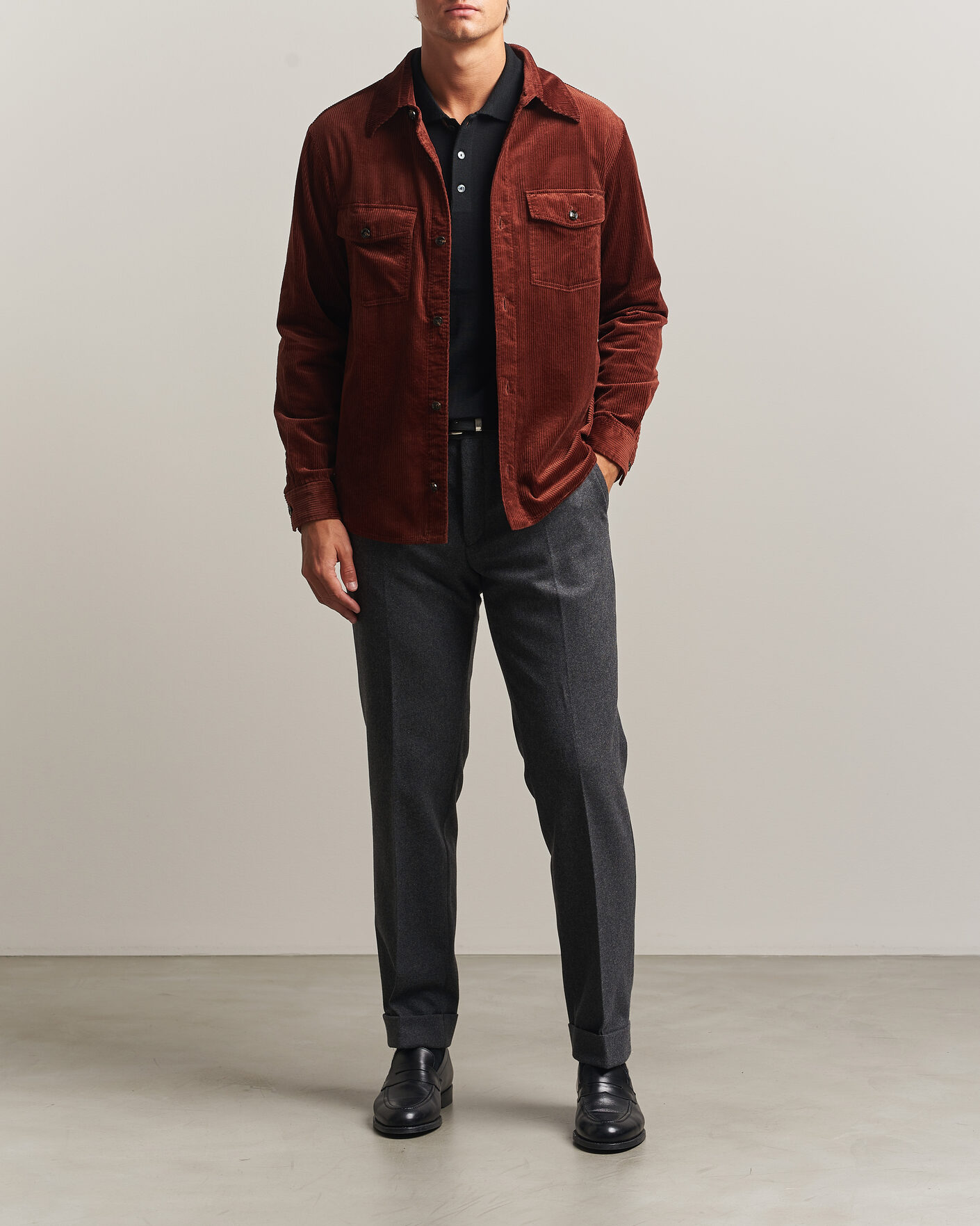 Heren | Overhemden | Oscar Jacobson | Magnus Cord Shirt Jacket Burgundy