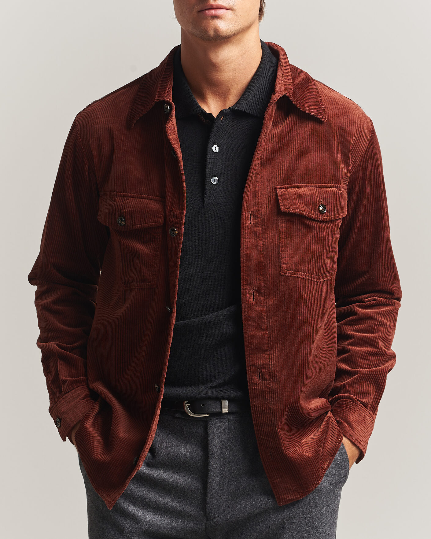 Heren | Overhemden | Oscar Jacobson | Magnus Cord Shirt Jacket Burgundy