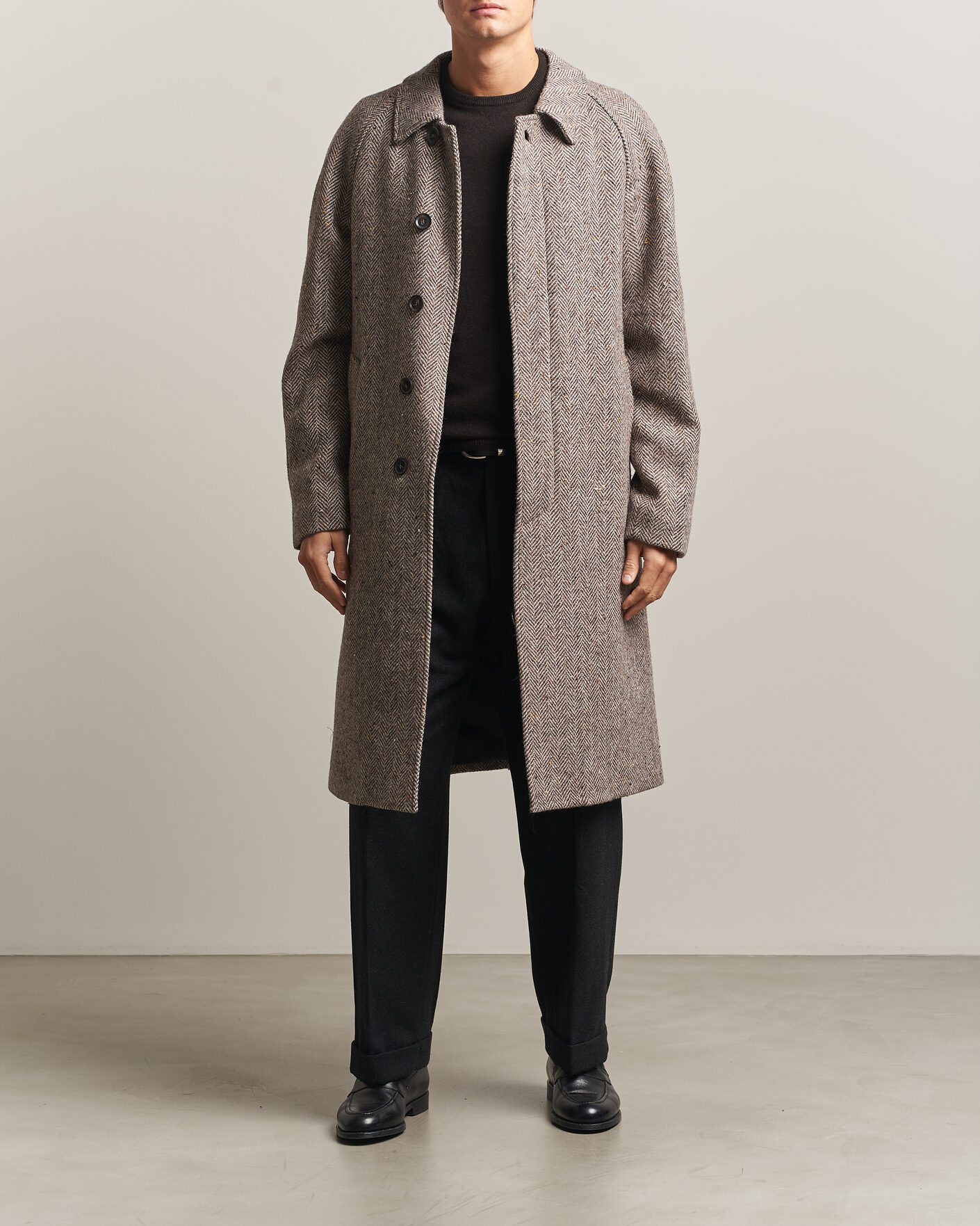 Heren | Jassen | Oscar Jacobson | Raglan Herringbone Wool Coat Beige