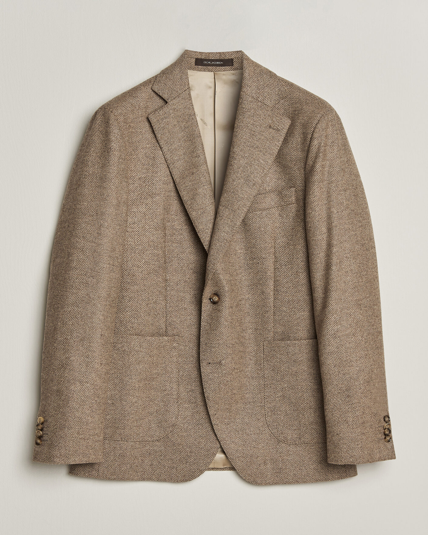 Heren | Blazers | Oscar Jacobson | Fogerty Herringbone Wool Blazer Beige