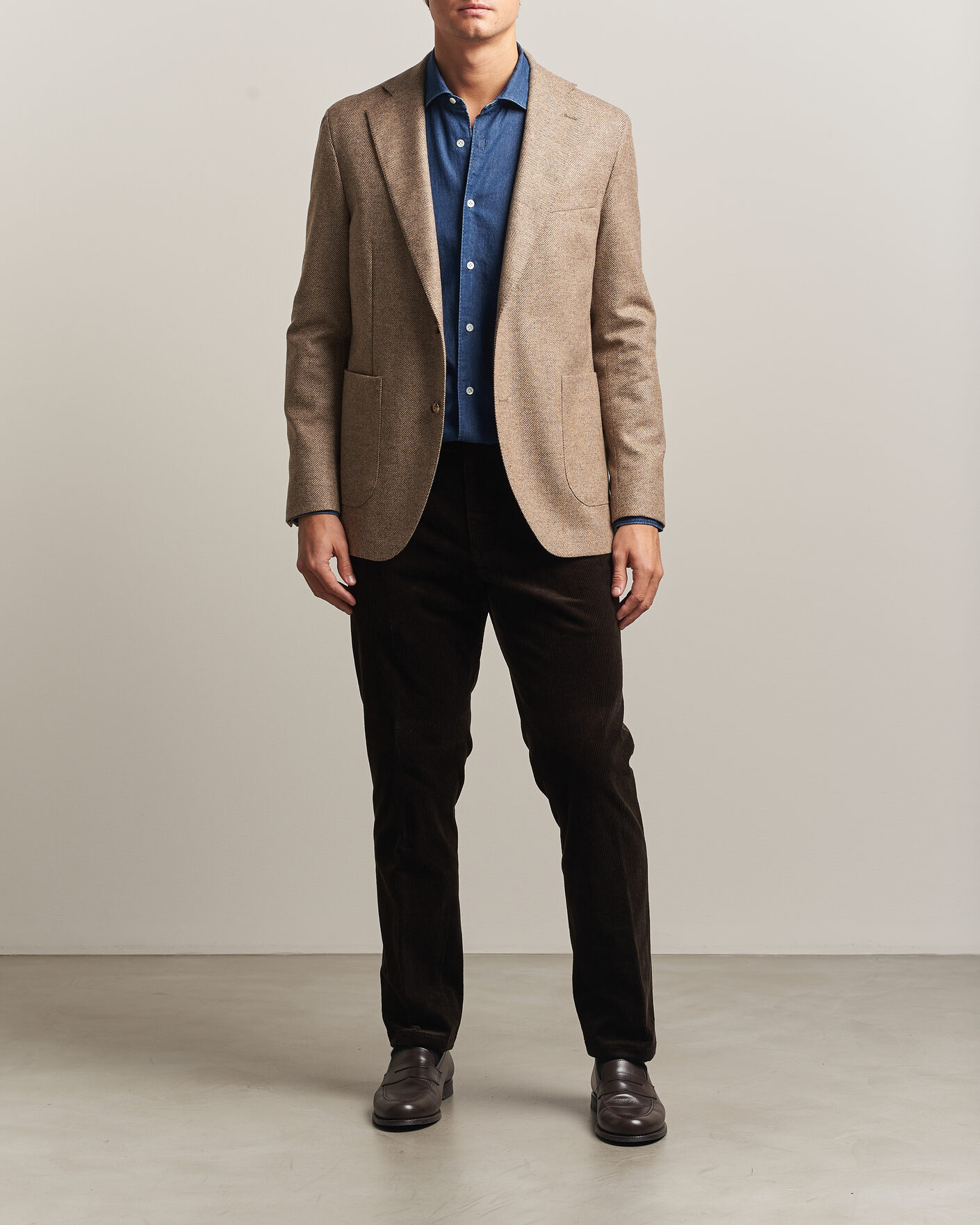 Heren | Blazers | Oscar Jacobson | Fogerty Herringbone Wool Blazer Beige