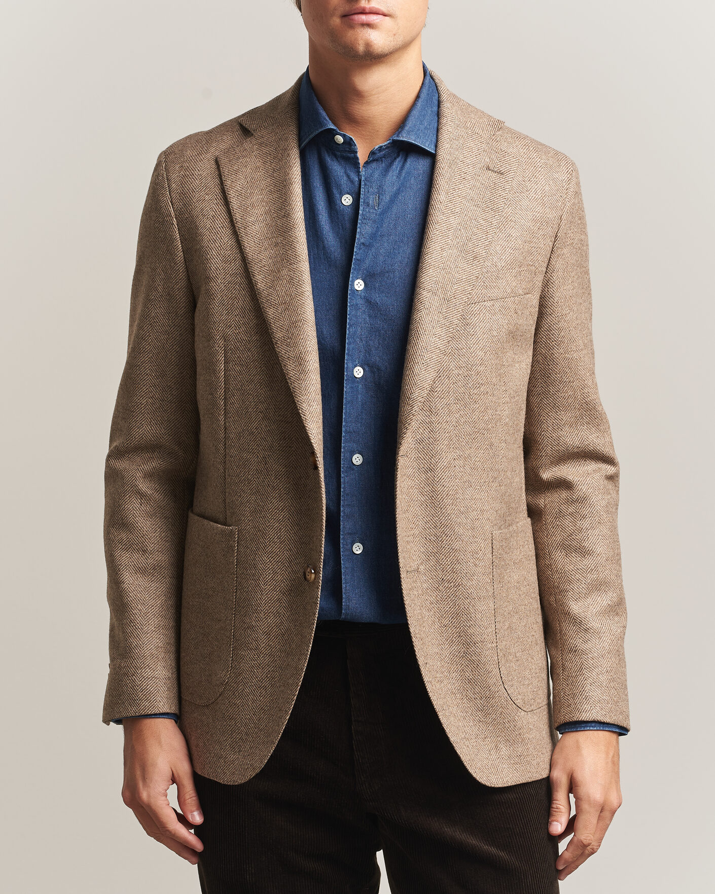 Heren | Blazers | Oscar Jacobson | Fogerty Herringbone Wool Blazer Beige