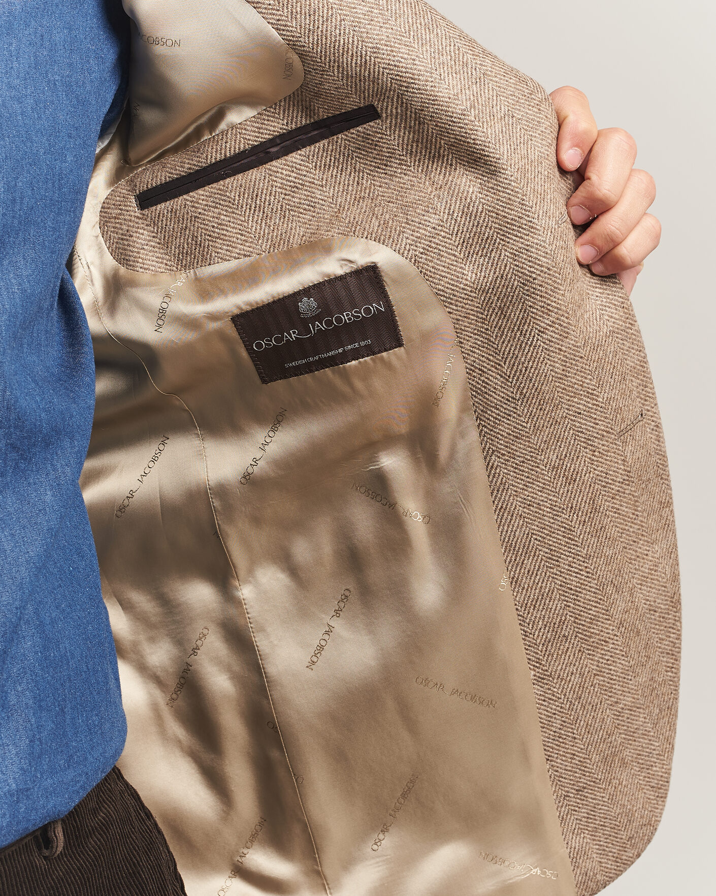 Heren | Blazers | Oscar Jacobson | Fogerty Herringbone Wool Blazer Beige