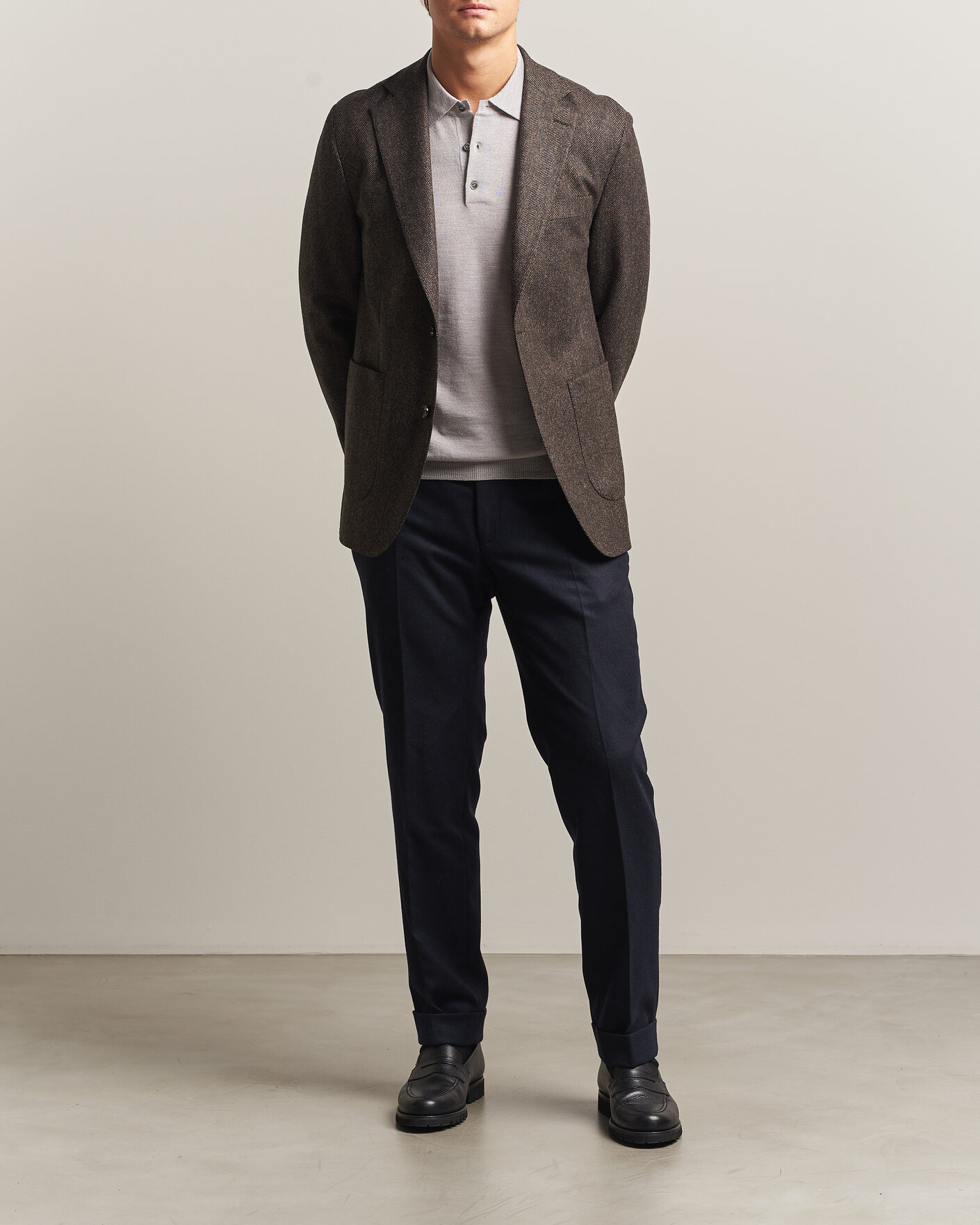 Heren | Blazers | Oscar Jacobson | Fogerty Herringbone Wool Blazer Brown