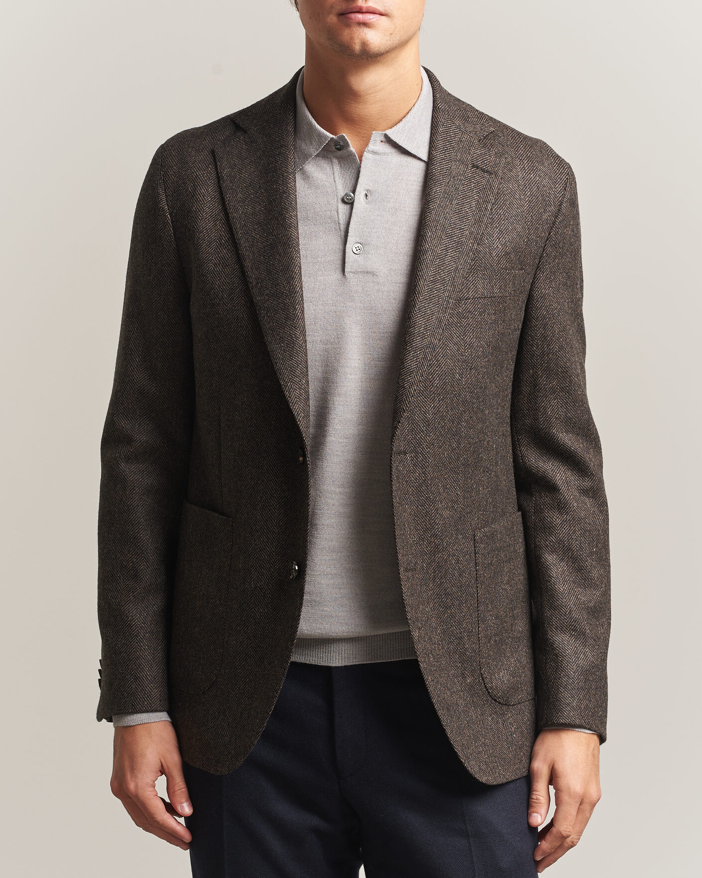 Heren | Blazers | Oscar Jacobson | Fogerty Herringbone Wool Blazer Brown