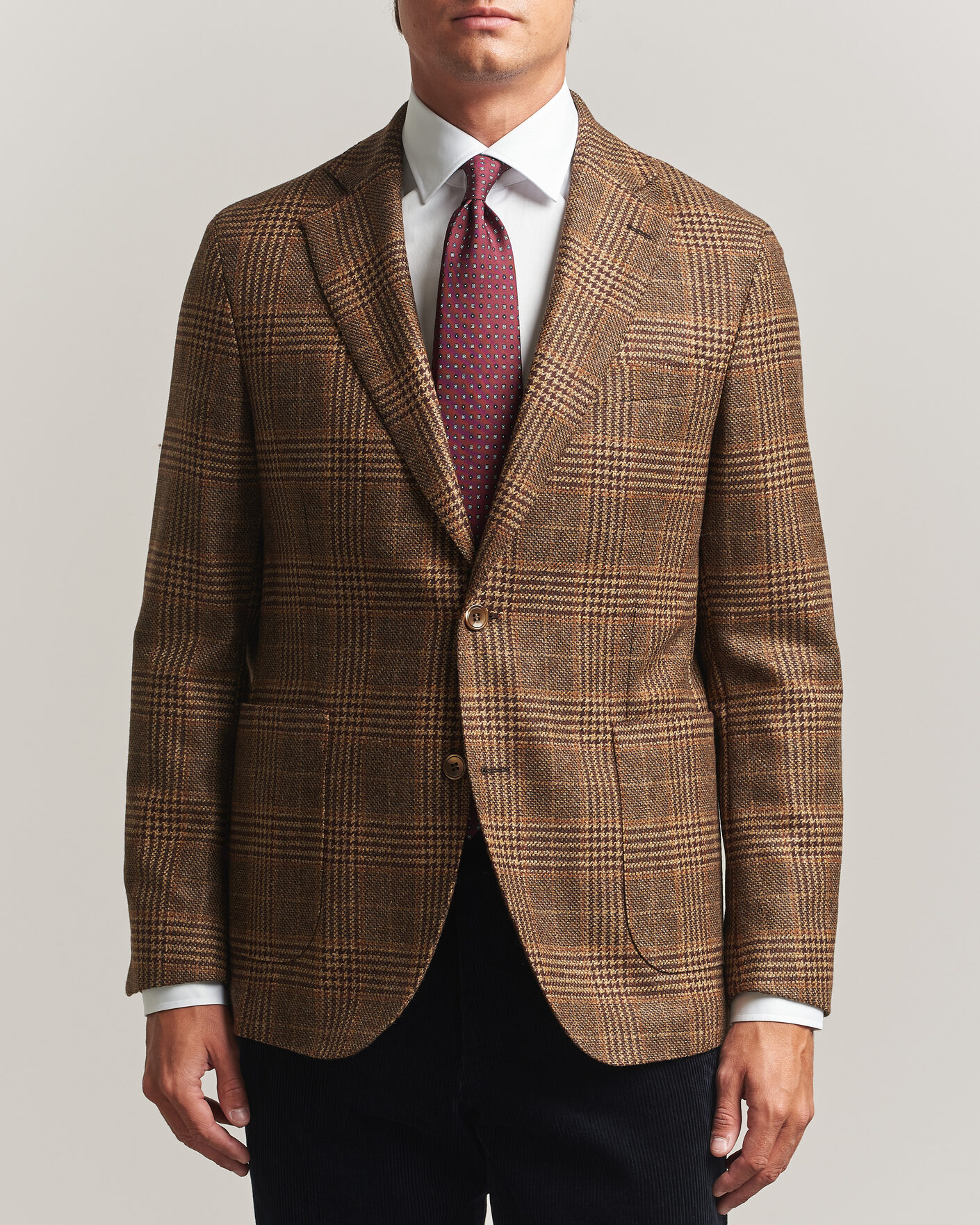 Heren | Blazers | Oscar Jacobson | Ferry Patch Checked Wool/Cashmere Blazer Brown