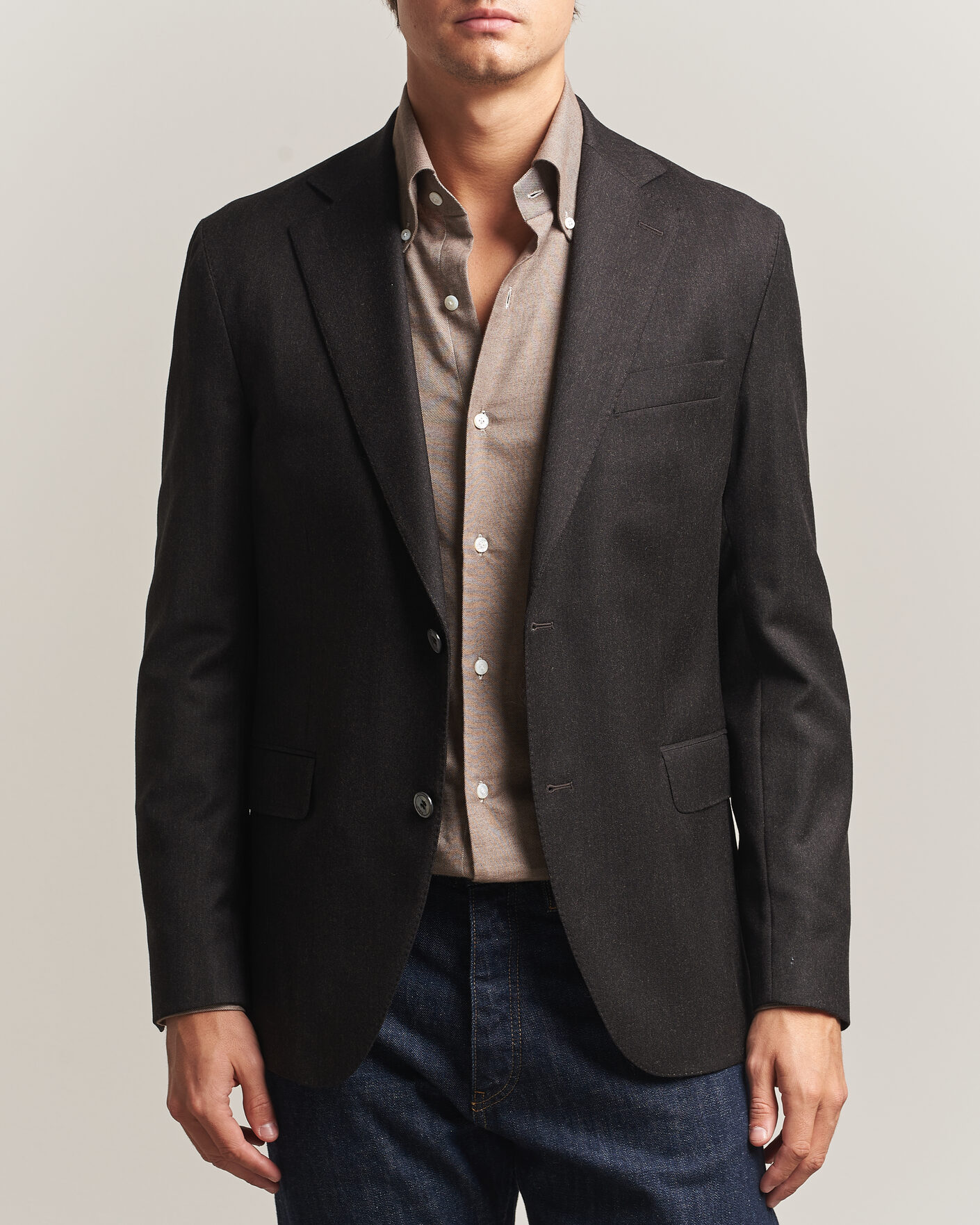 Heren | Blazers | Oscar Jacobson | Fogerty Wool Flannel Blazer Brown