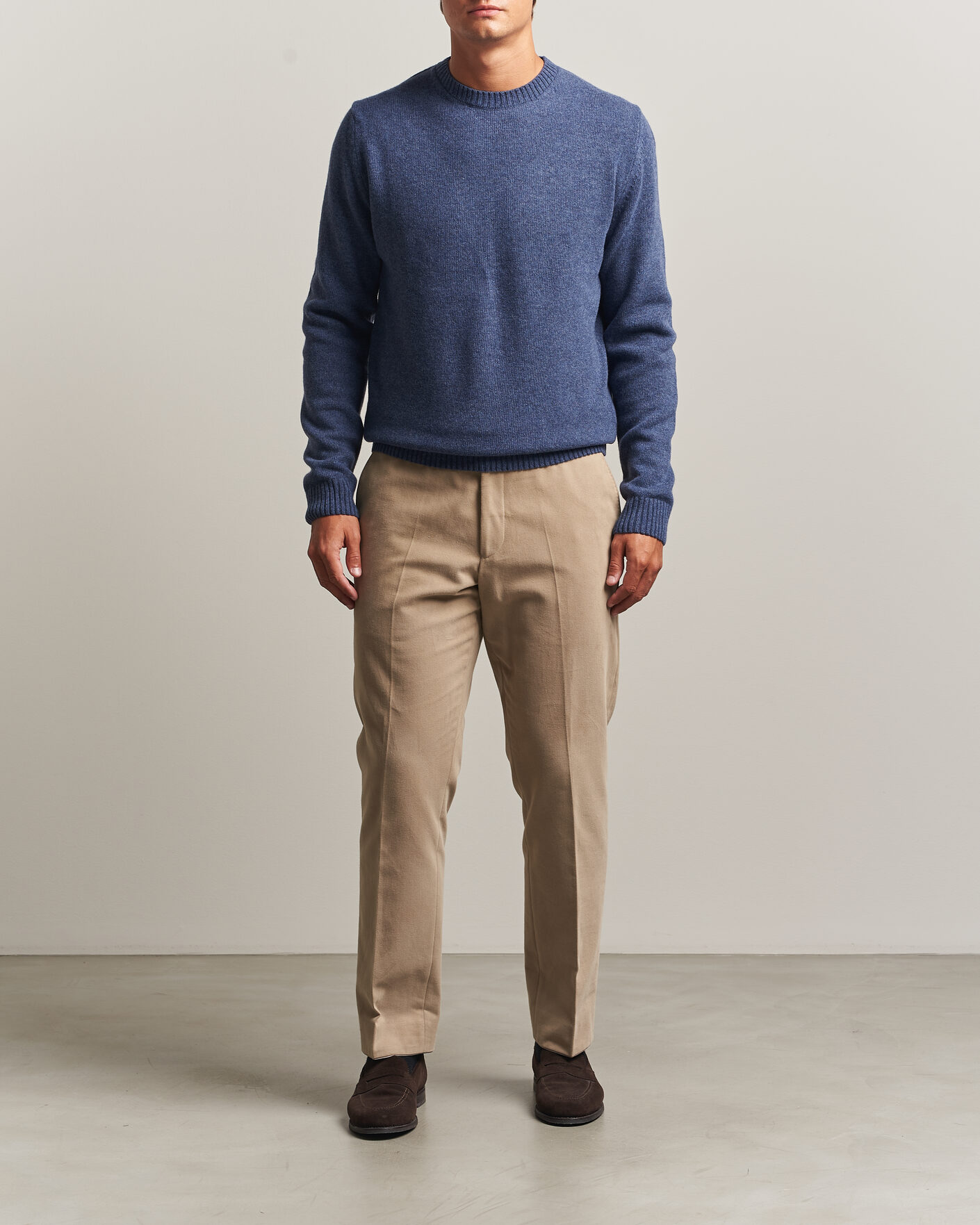 Heren | Truien | Stenströms | Brushed Merino Crew Neck Blue