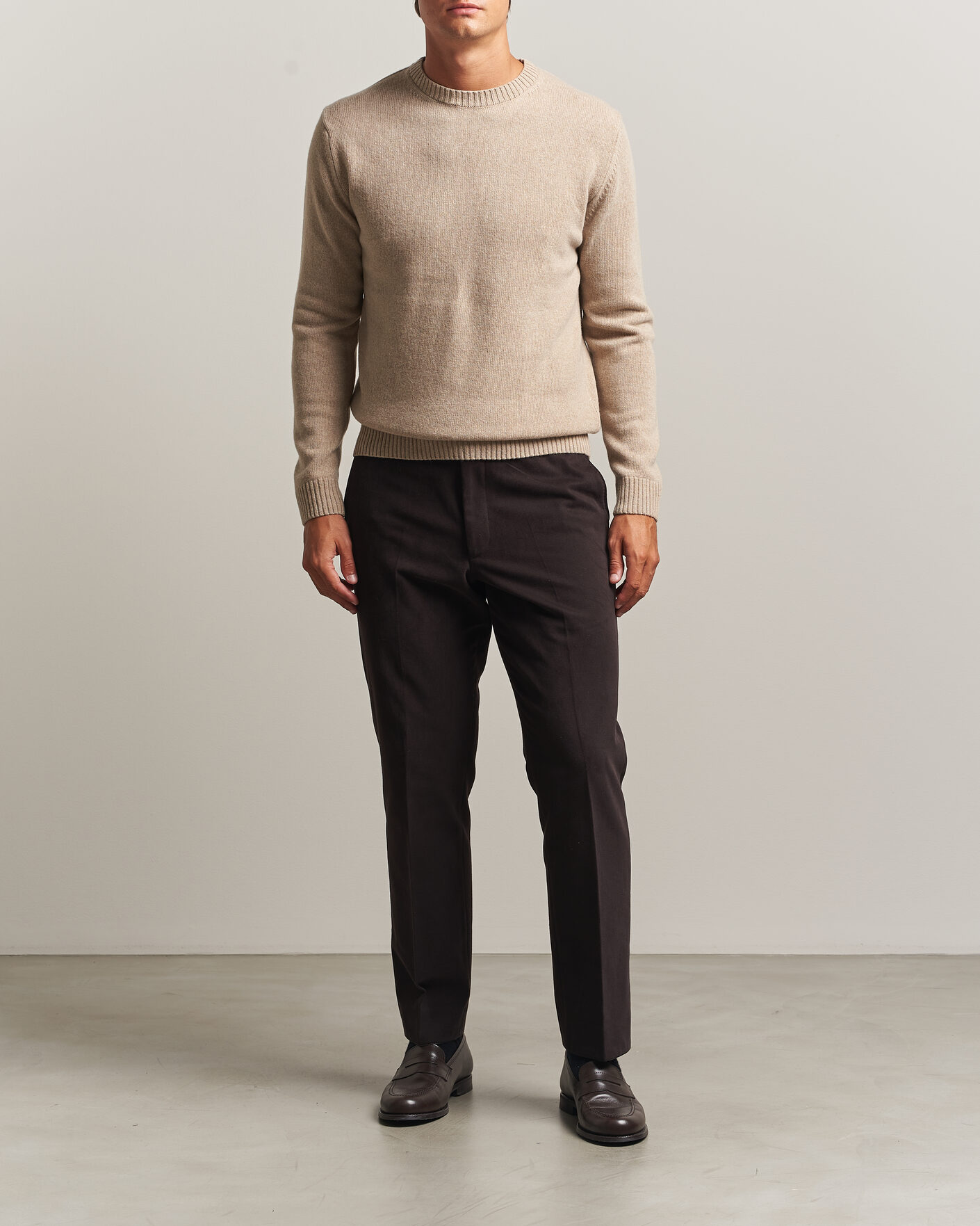 Heren | Truien | Stenströms | Brushed Merino Crew Neck Beige