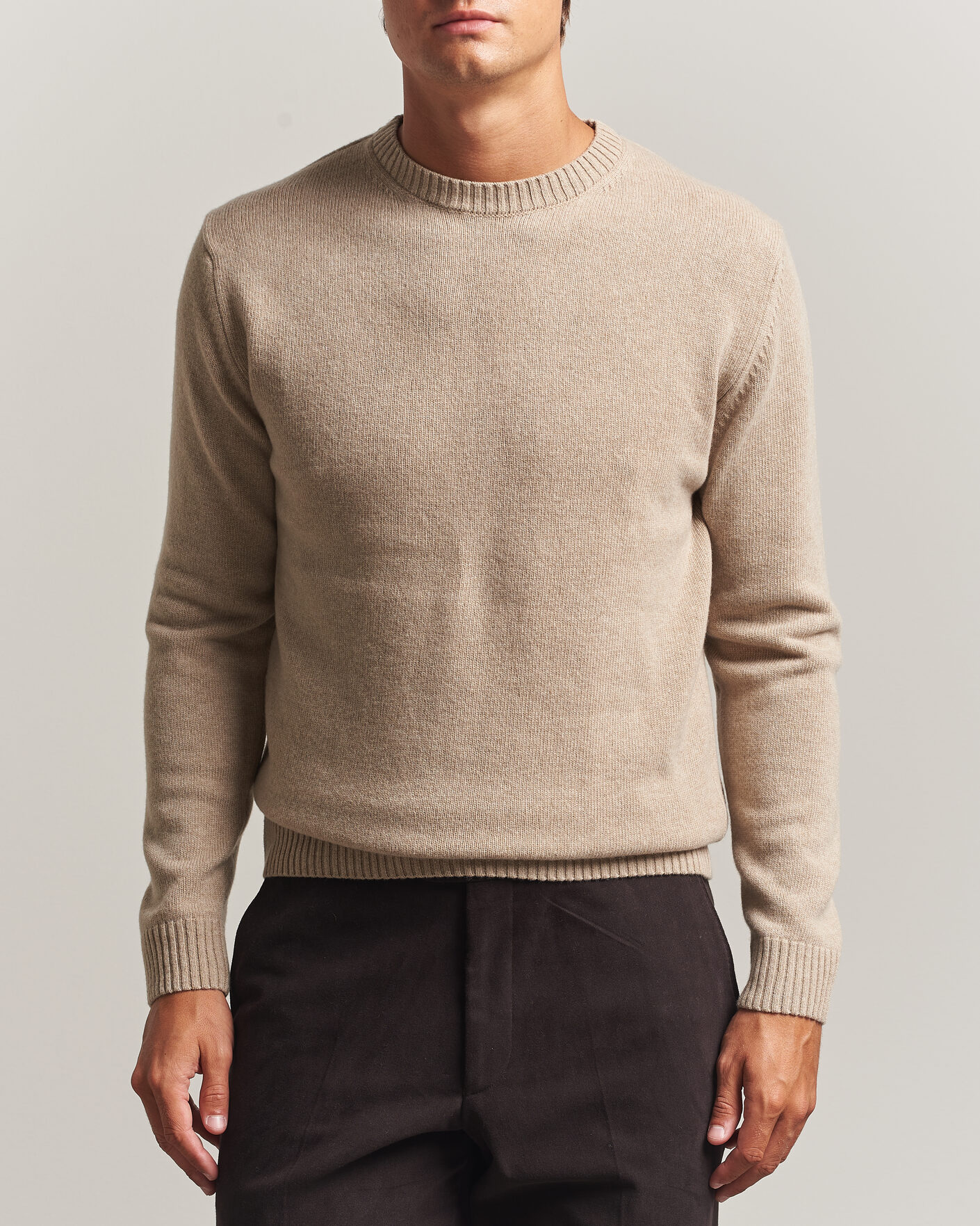 Heren | Truien | Stenströms | Brushed Merino Crew Neck Beige