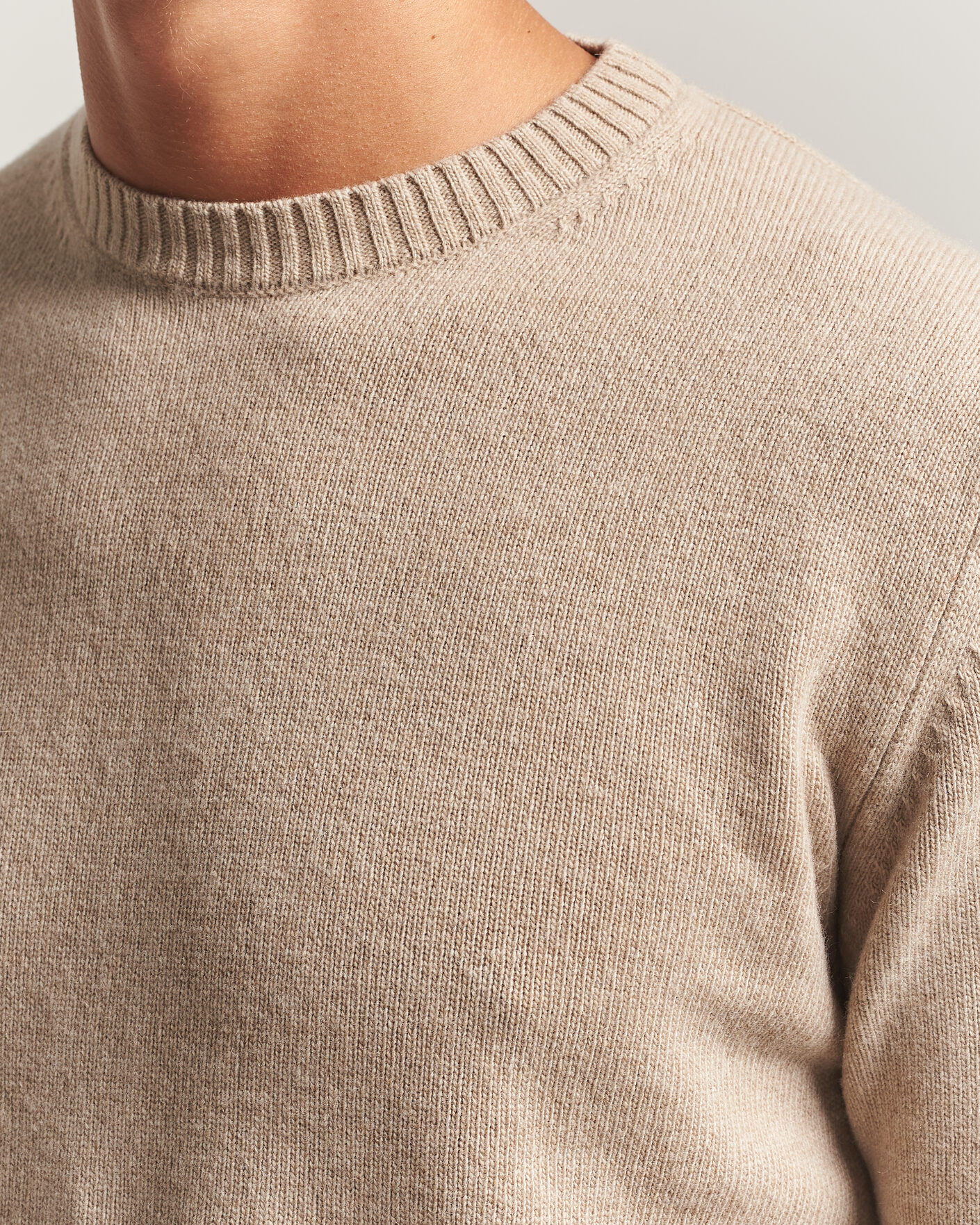 Heren | Truien | Stenströms | Brushed Merino Crew Neck Beige