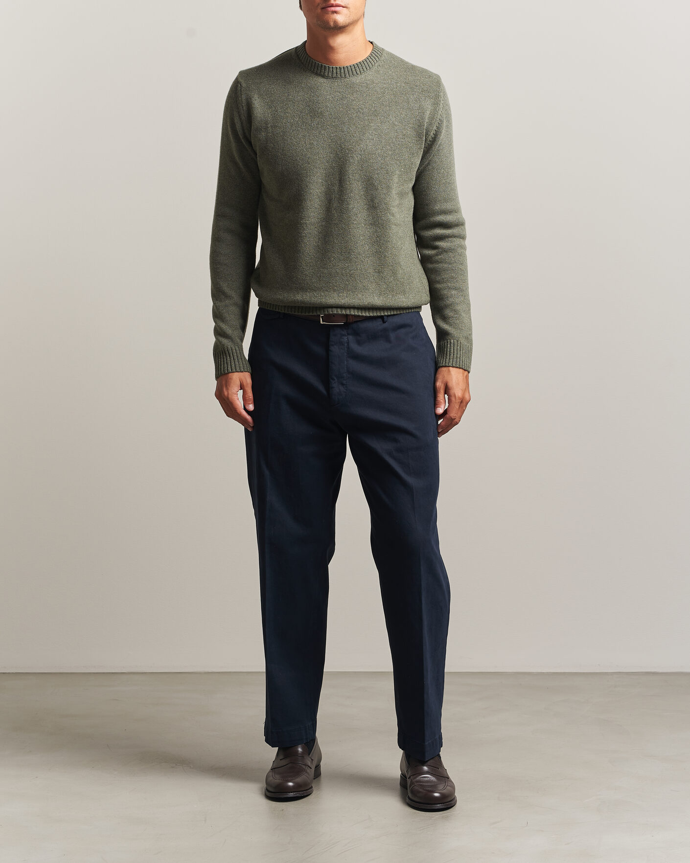 Heren | Truien | Stenströms | Brushed Merino Crew Neck Green