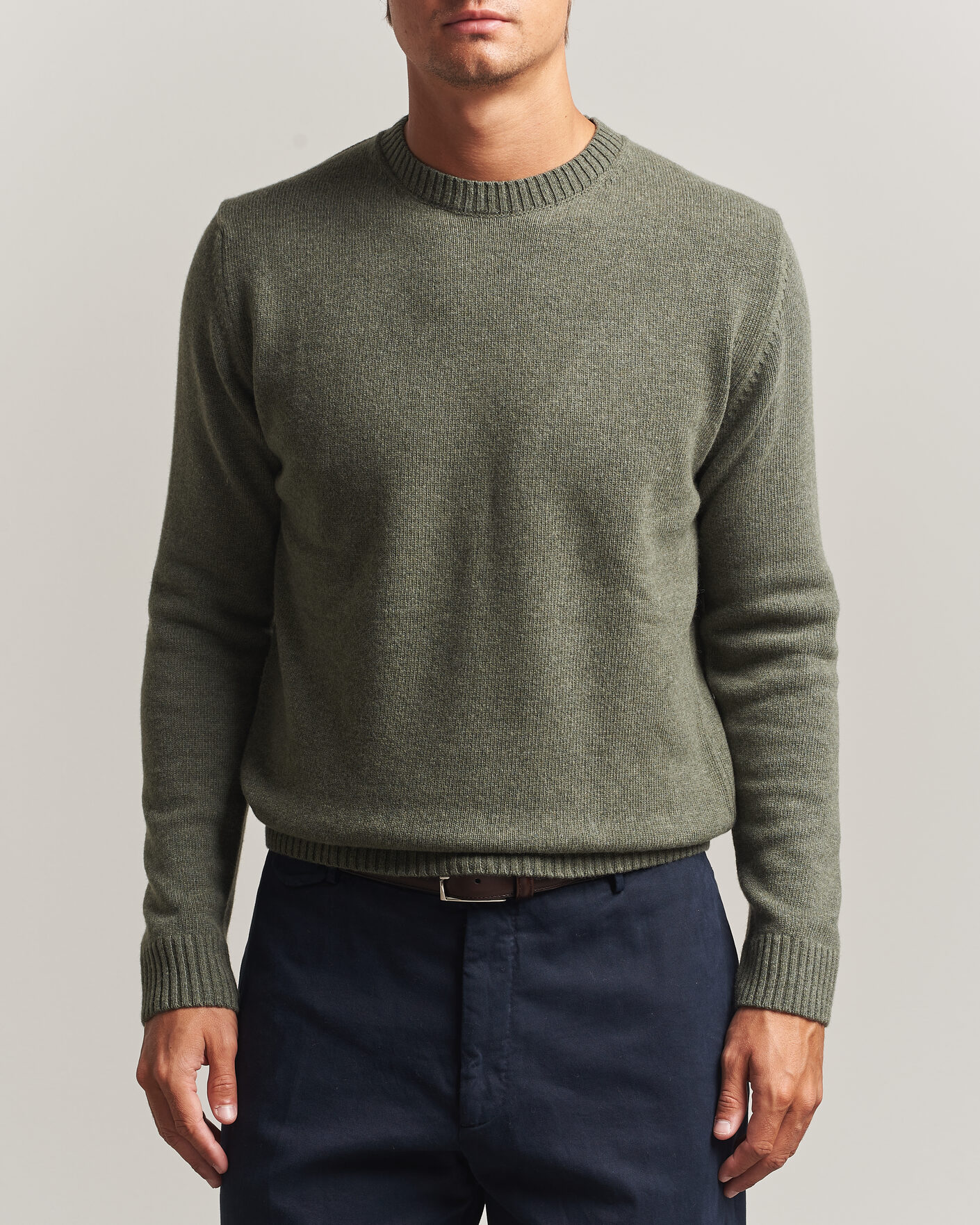 Heren | Truien | Stenströms | Brushed Merino Crew Neck Green