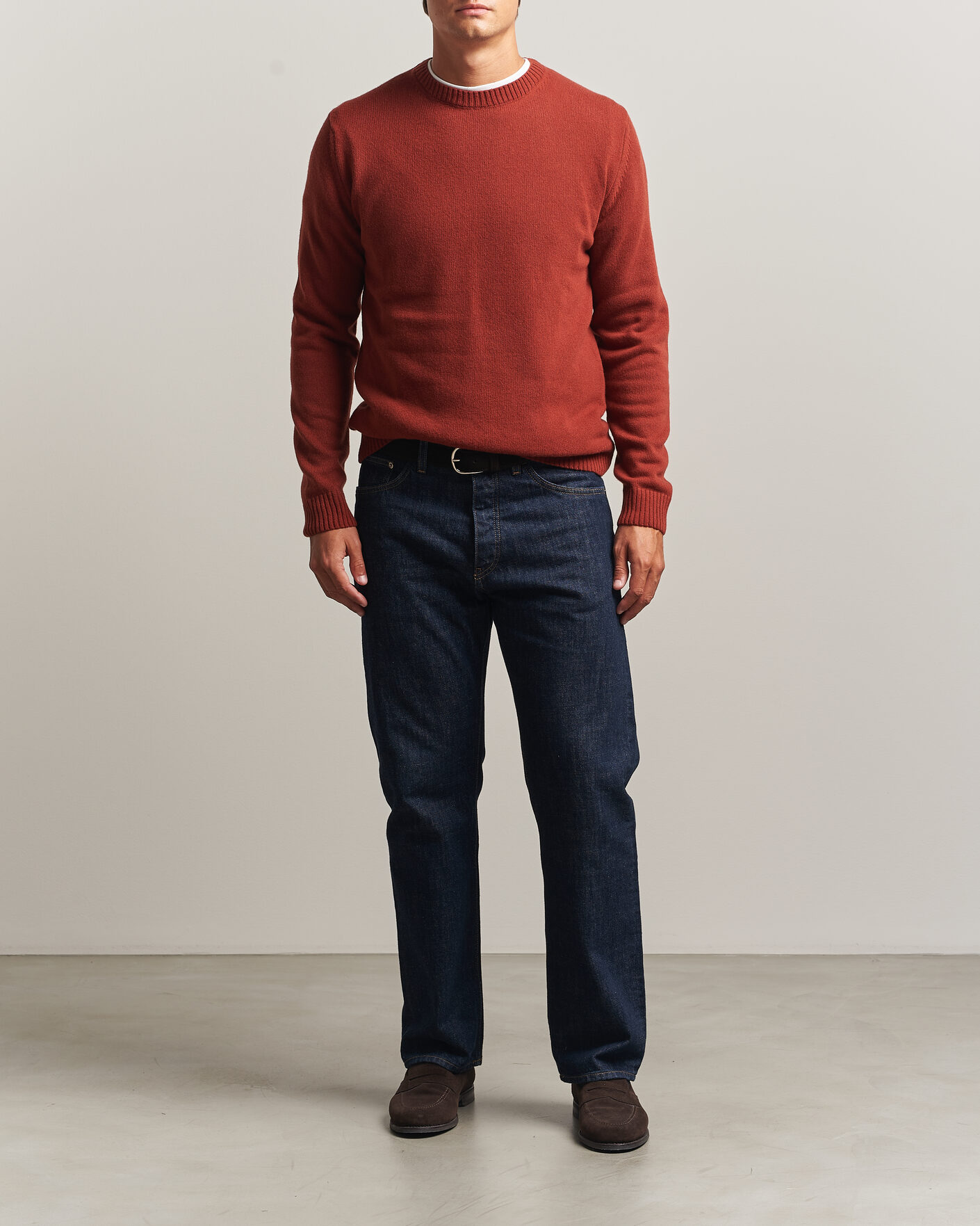 Heren | Truien | Stenströms | Brushed Merino Crew Neck Burnt Orange