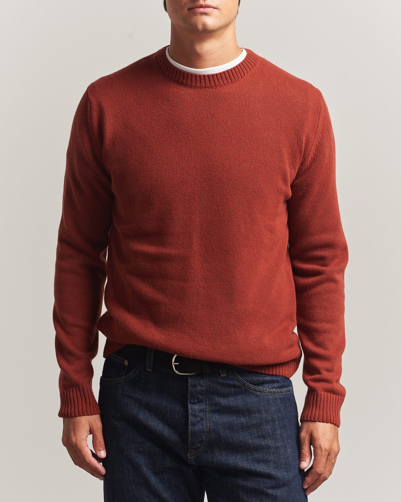 Heren | Truien | Stenströms | Brushed Merino Crew Neck Burnt Orange