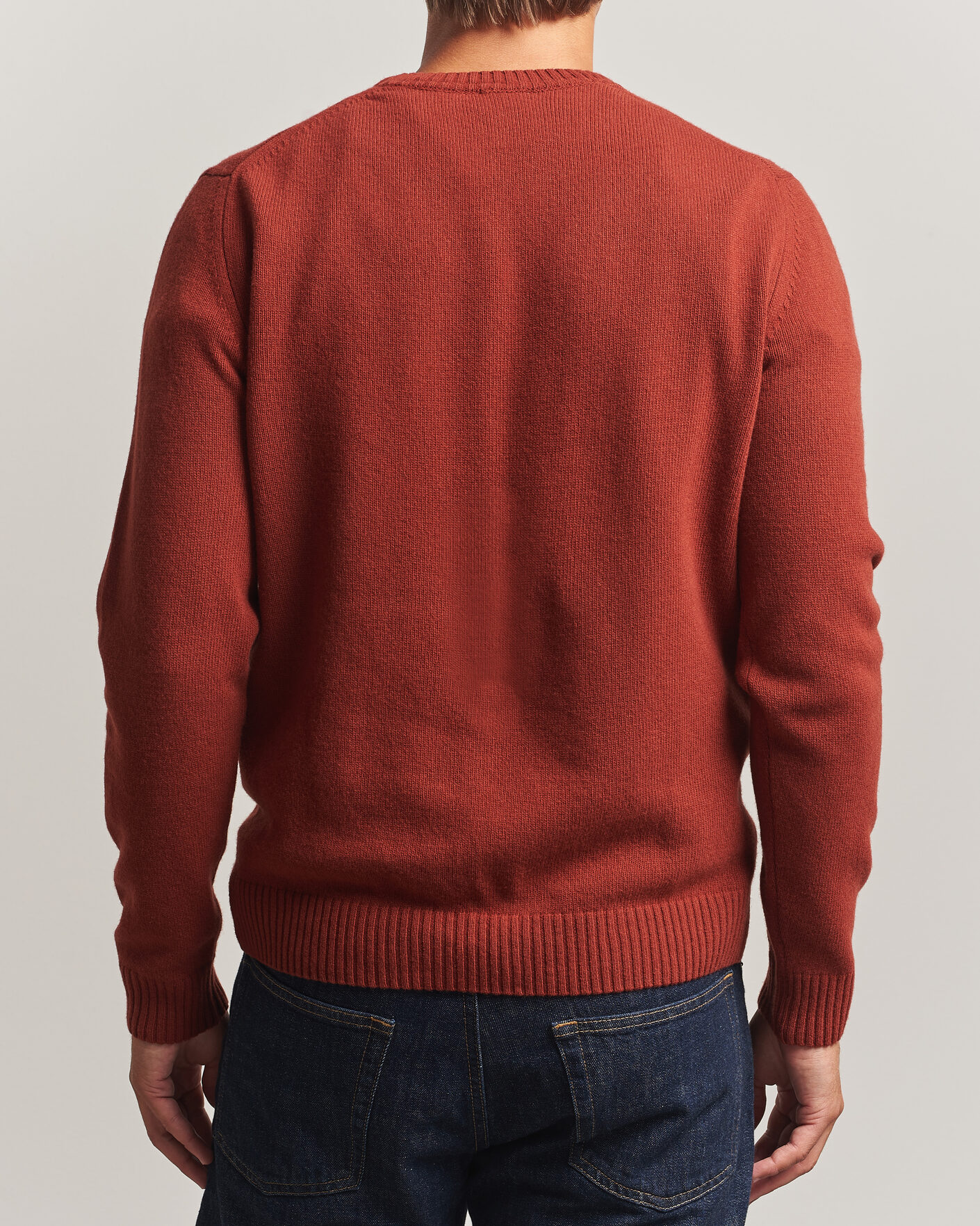 Heren | Truien | Stenströms | Brushed Merino Crew Neck Burnt Orange