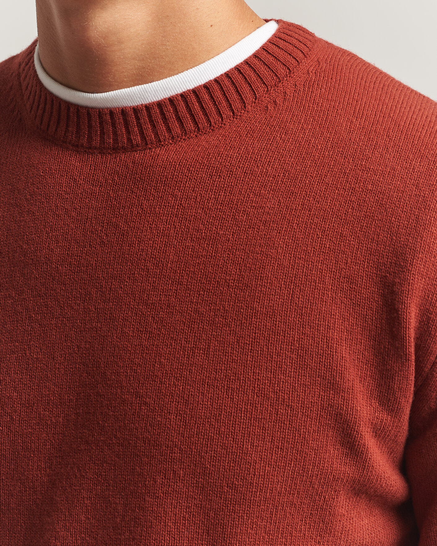 Heren | Truien | Stenströms | Brushed Merino Crew Neck Burnt Orange