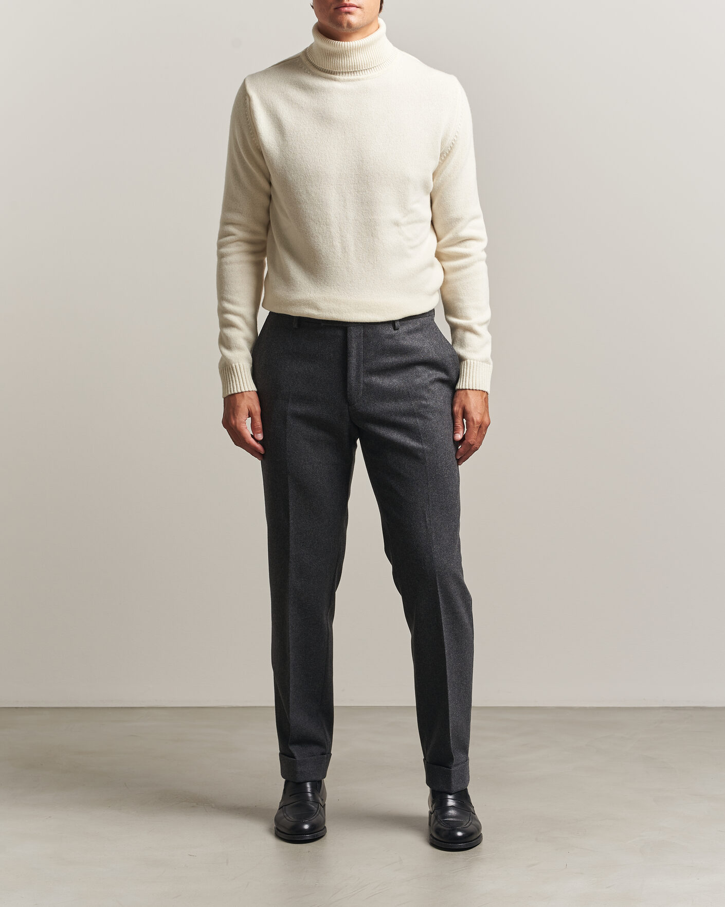 Heren | Truien | Stenströms | Brushed Merino Rollneck Off White