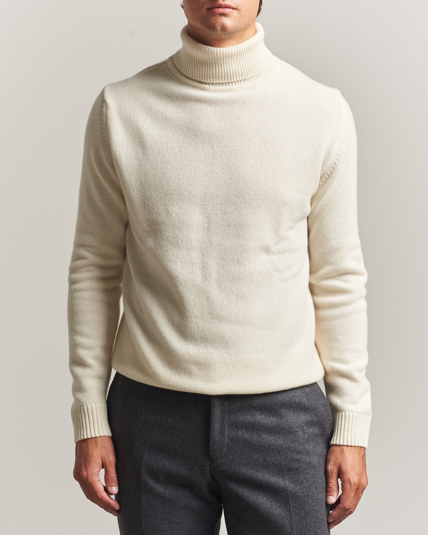 Heren | Truien | Stenströms | Brushed Merino Rollneck Off White