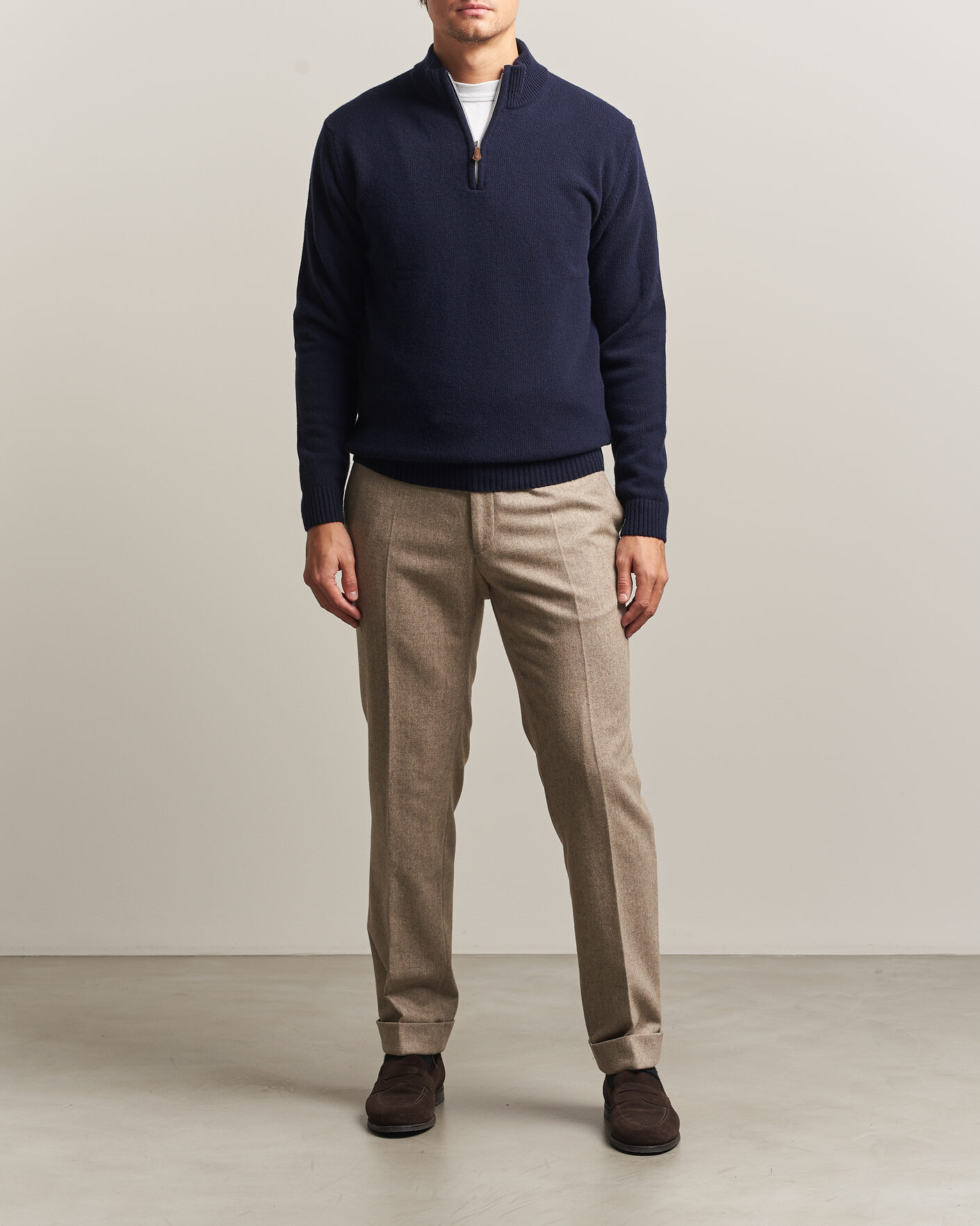 Heren | Truien | Stenströms | Brushed Merino Half-Zip Navy